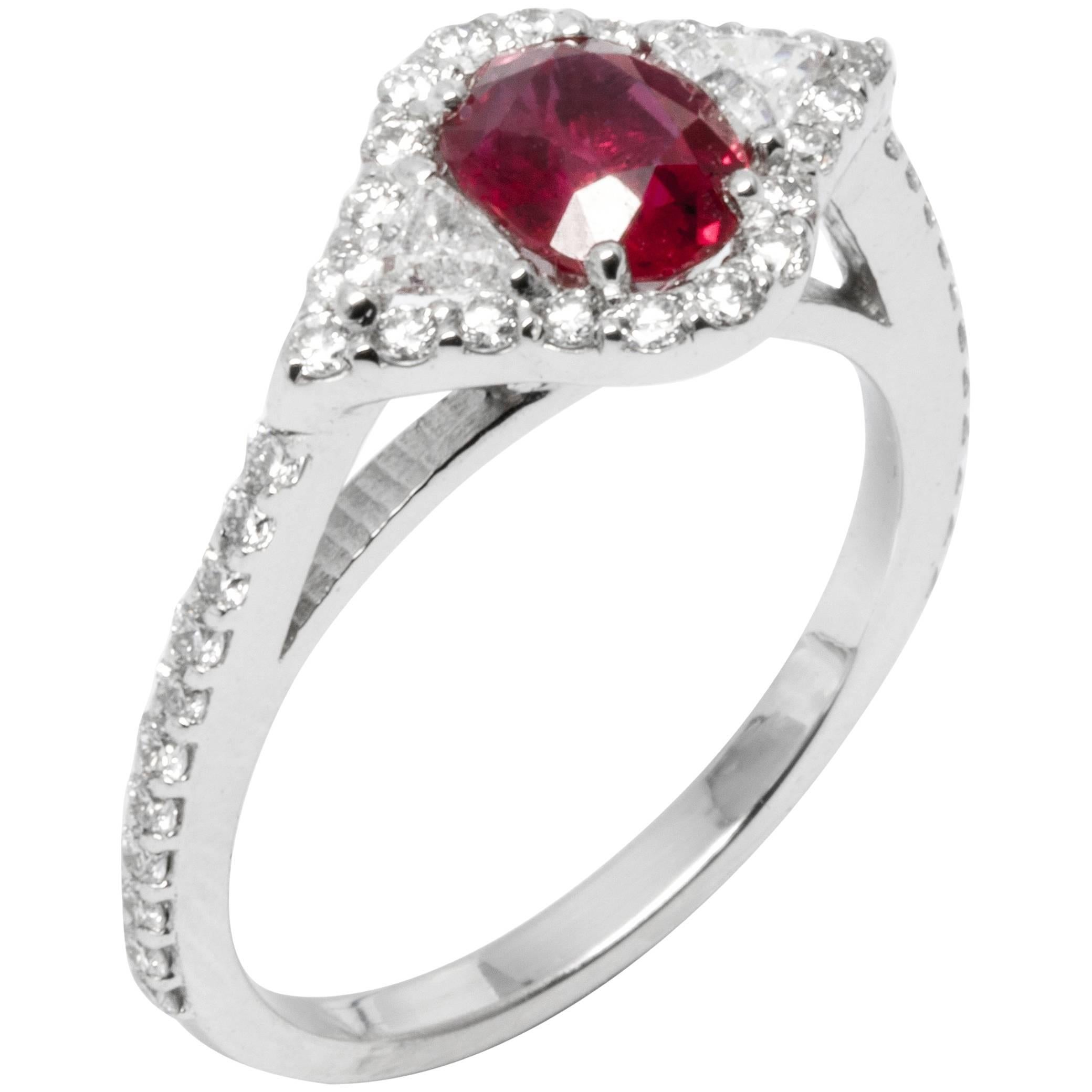 Cushion Ruby and Diamond Cluster Cocktail Ring Weighing 1.86 Carat