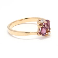 Ruby Diamond Cluster Ring, 14K Yellow Gold, Ring Size 4.75, Pear Ruby Diamond