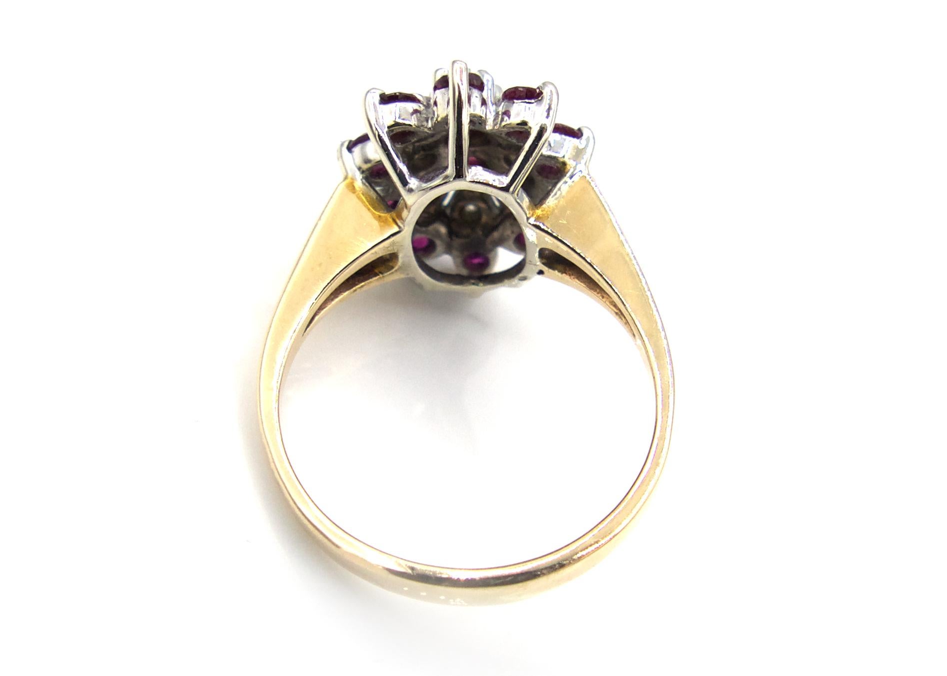 Contemporary Ruby Diamond Cluster Ring For Sale