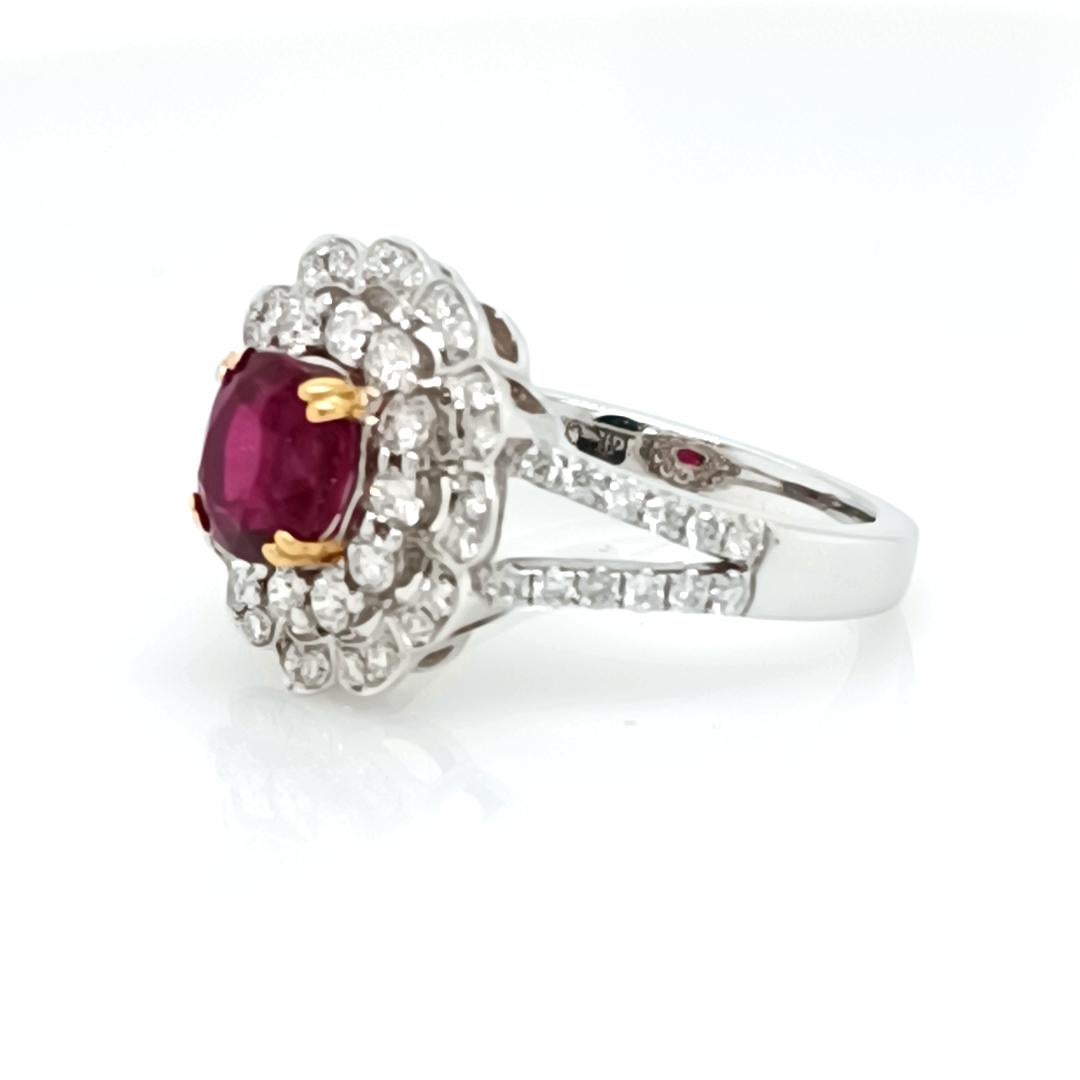 Cushion Cut Ruby & Diamond Cluster Ring  For Sale