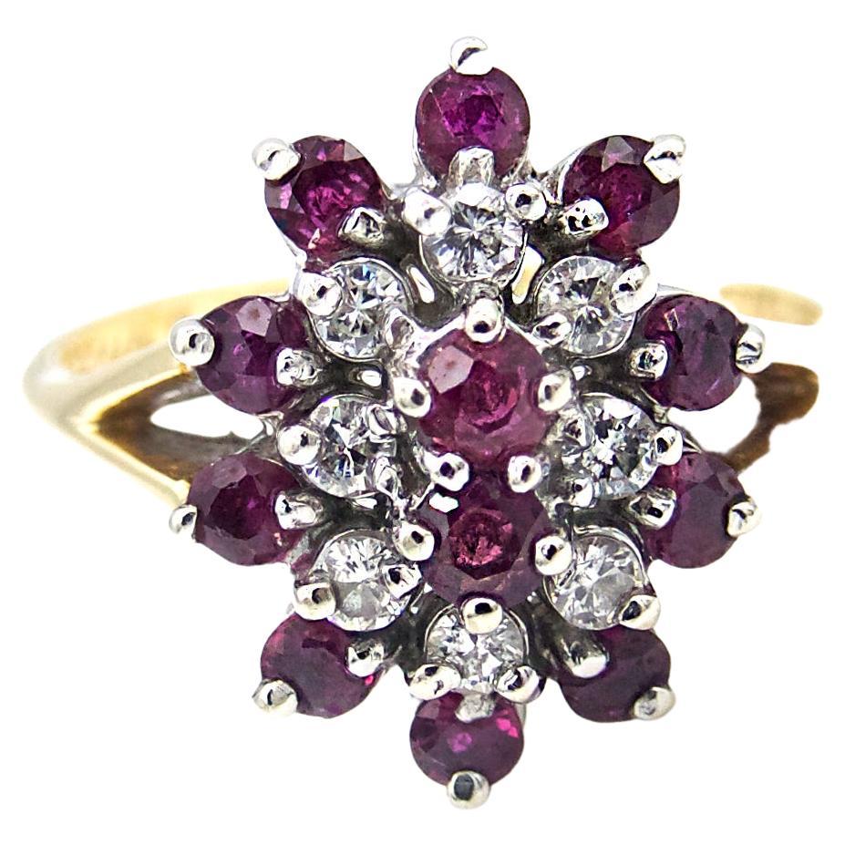 Ruby Diamond Cluster Ring For Sale