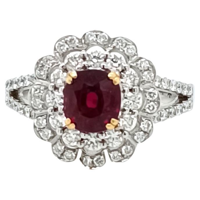 Ruby & Diamond Cluster Ring  For Sale