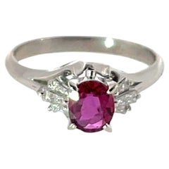 Ruby & Diamond Cluster Ring Set In Palladium