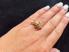 Ruby Diamond Cluster Twist Ring in 18k Yellow Gold