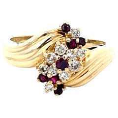 Ruby Diamond Cluster Twist Ring in 18k Yellow Gold