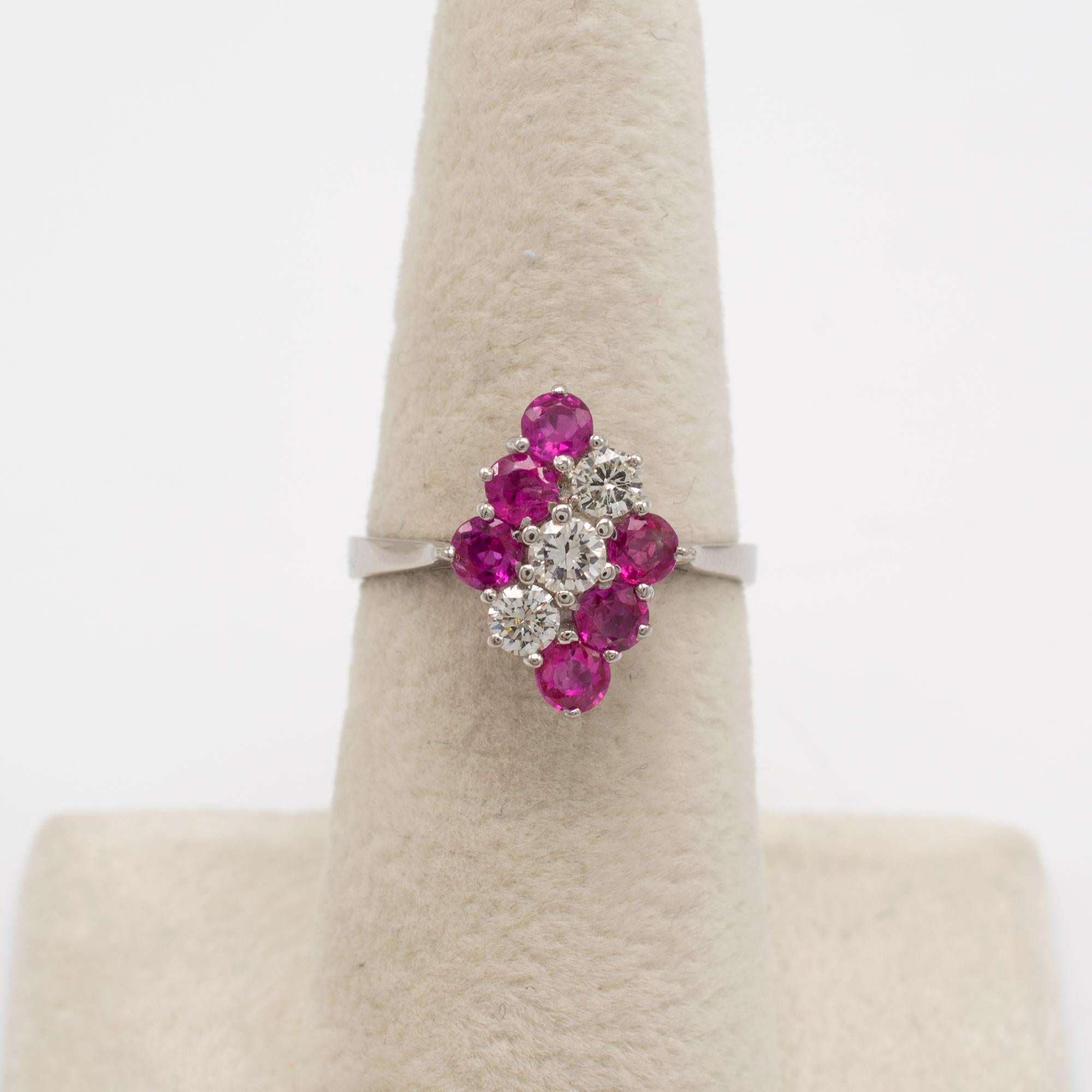 Art Deco Pink Rubellite Tourmaline Diamond Cocktail Ring, 18 Karat White Gold For Sale
