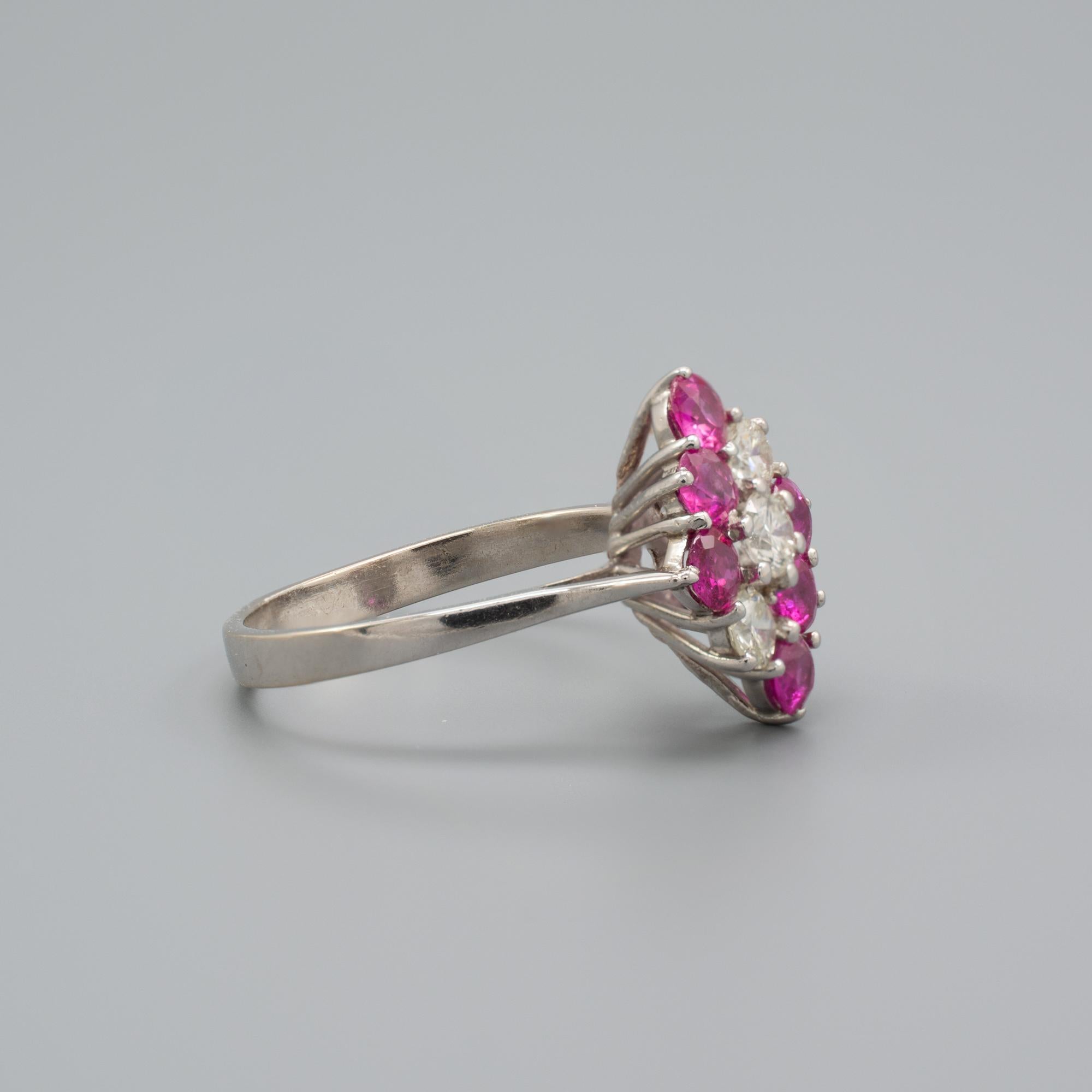 Pink Rubellite Tourmaline Diamond Cocktail Ring, 18 Karat White Gold For Sale 1