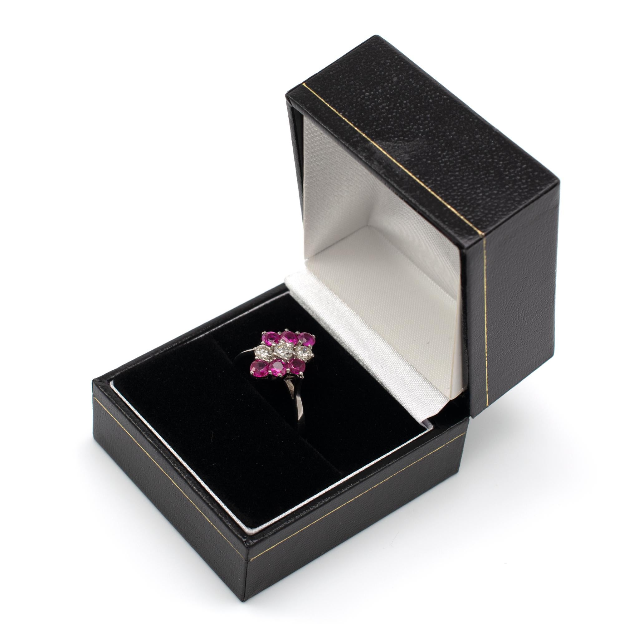Pink Rubellite Tourmaline Diamond Cocktail Ring, 18 Karat White Gold For Sale 4