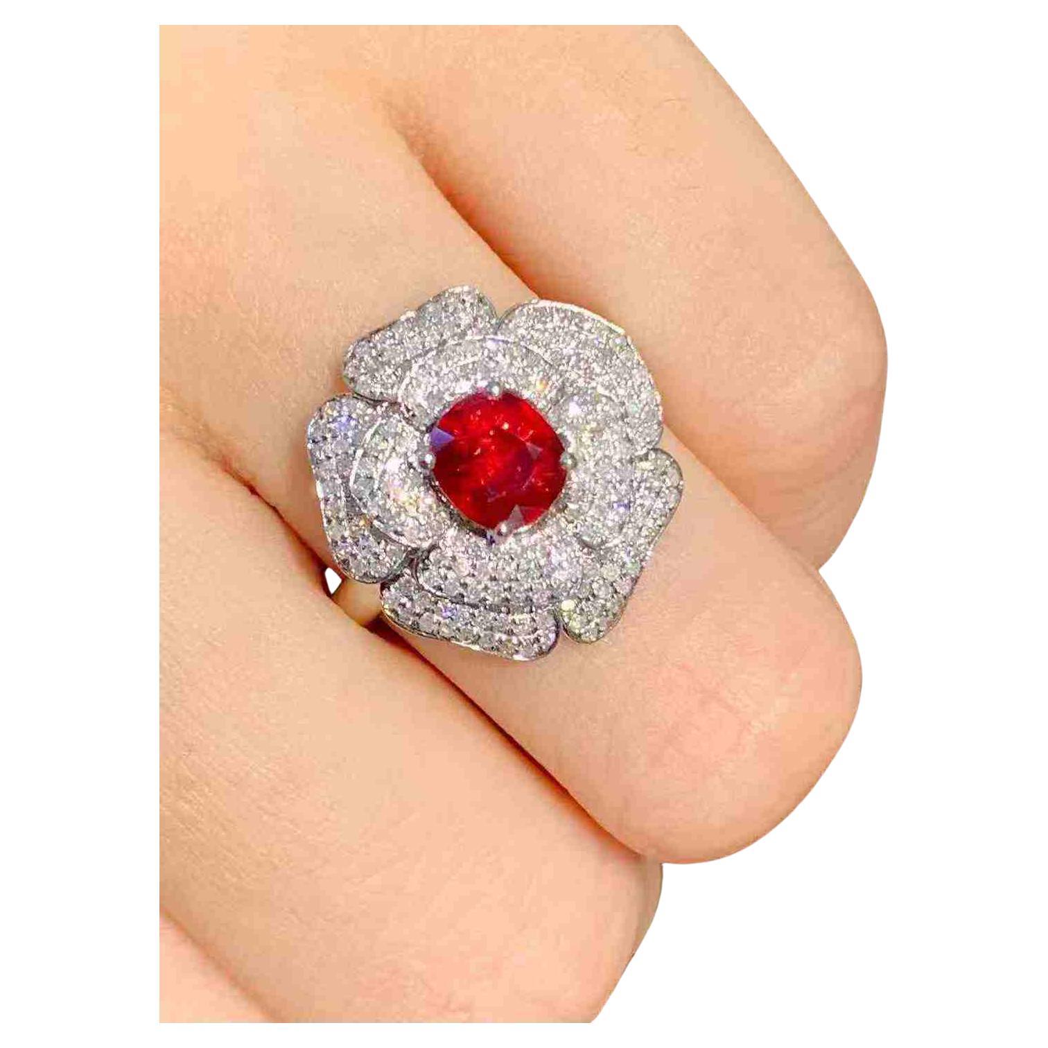Ruby 
Diamond Cocktail Flower Ring