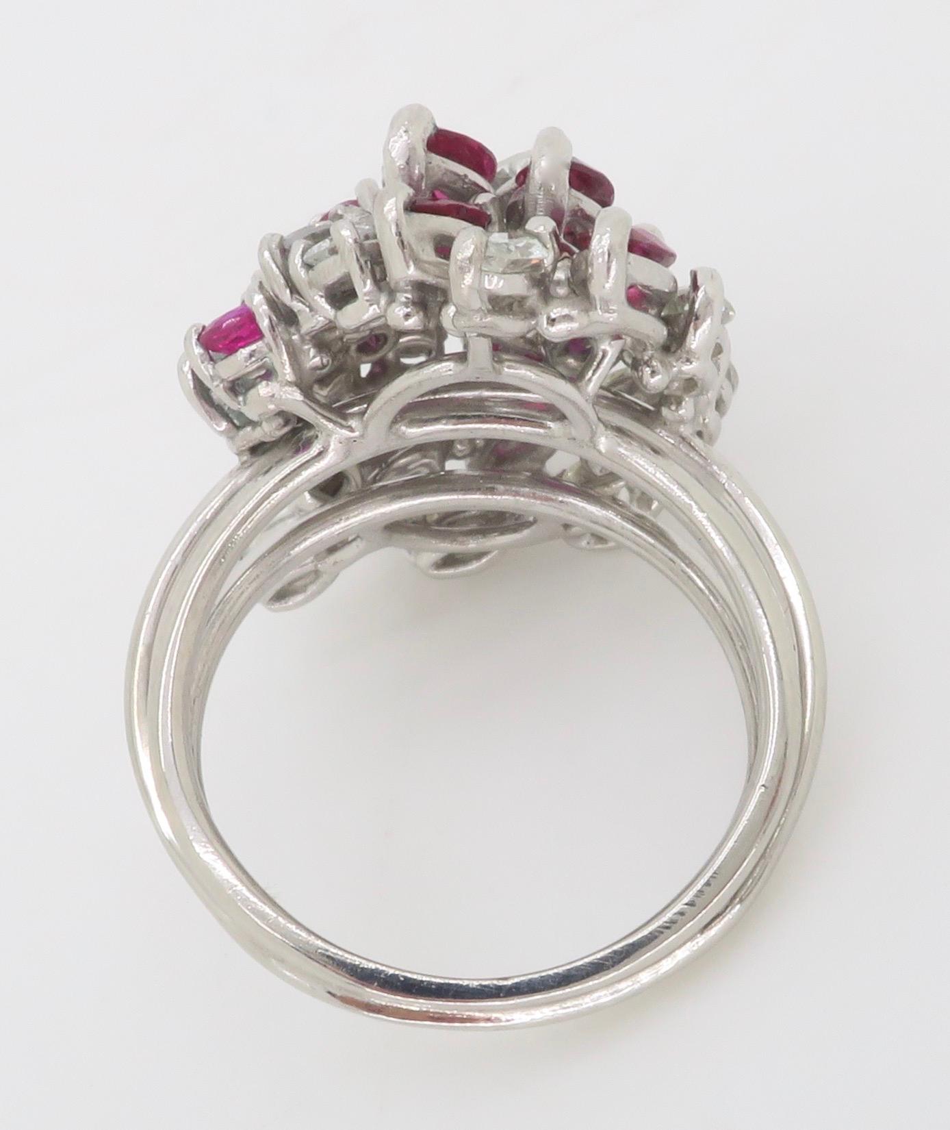 Ruby & Diamond Cocktail Ring Crafted in Platinum For Sale 5