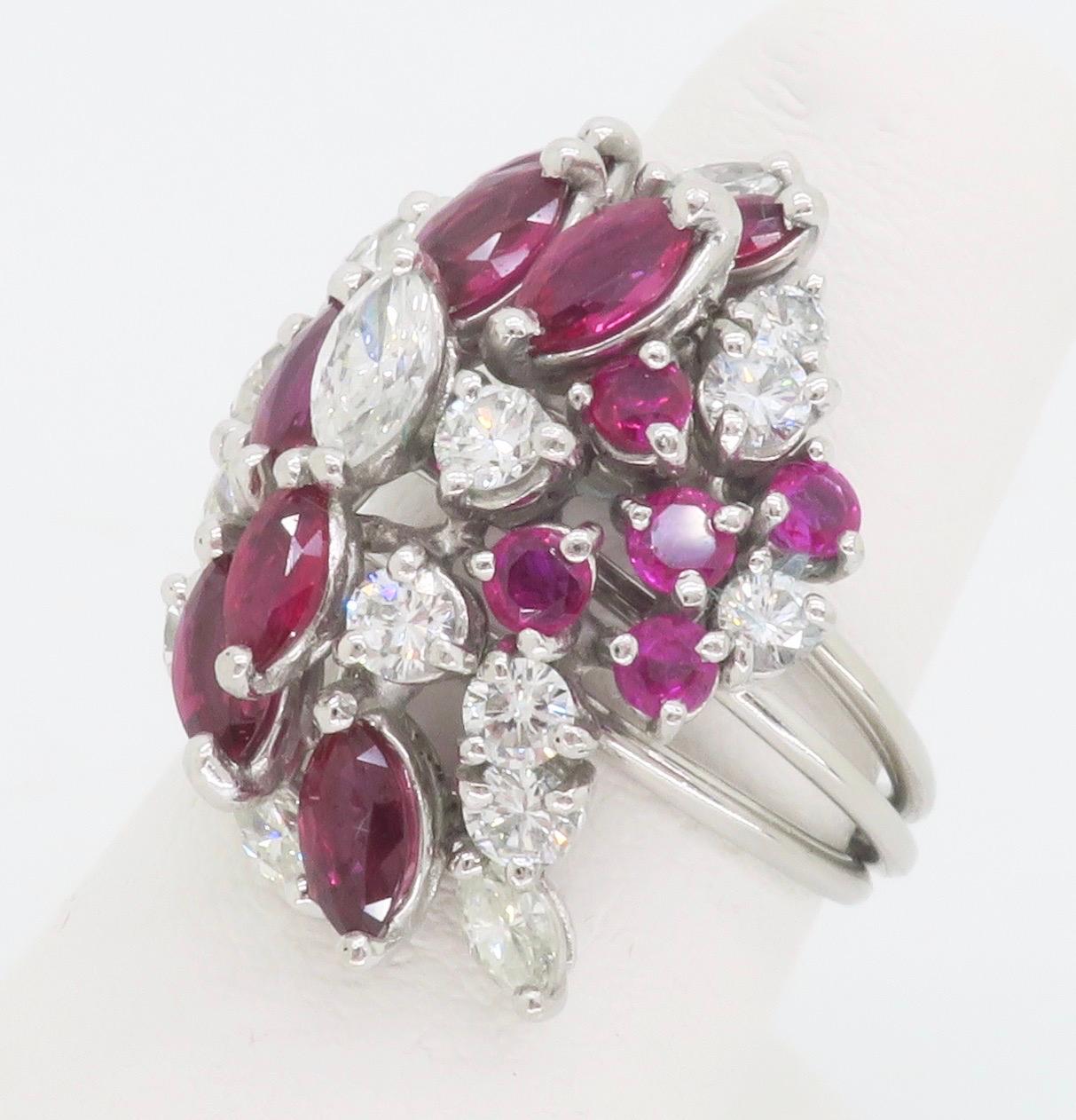 Ruby & Diamond Cocktail Ring Crafted in Platinum In Excellent Condition For Sale In Webster, NY