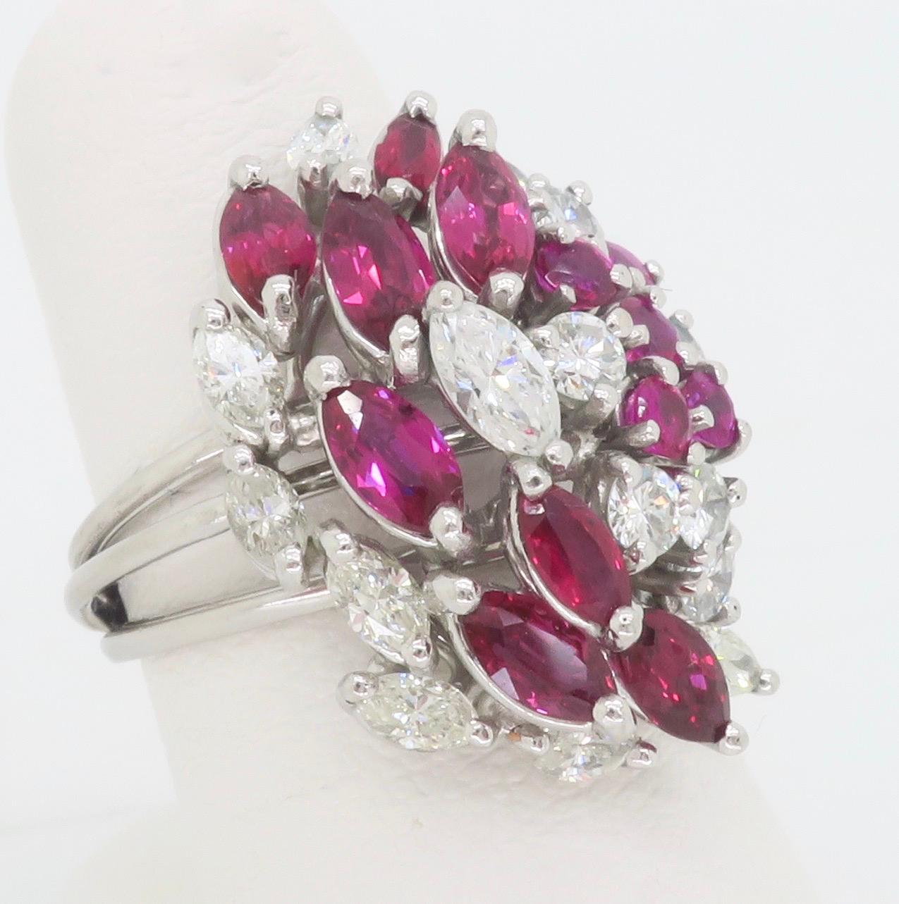 Women's Ruby & Diamond Cocktail Ring Crafted in Platinum For Sale