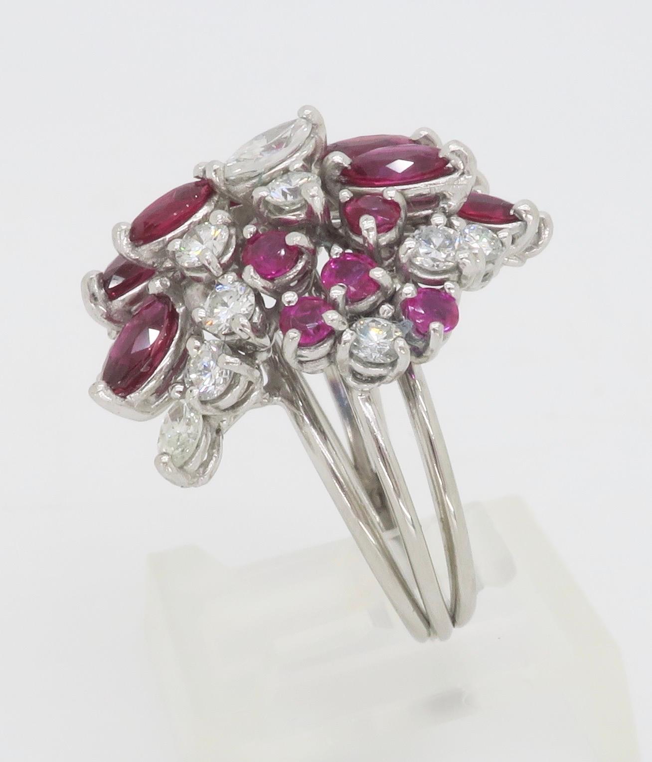 Ruby & Diamond Cocktail Ring Crafted in Platinum For Sale 2
