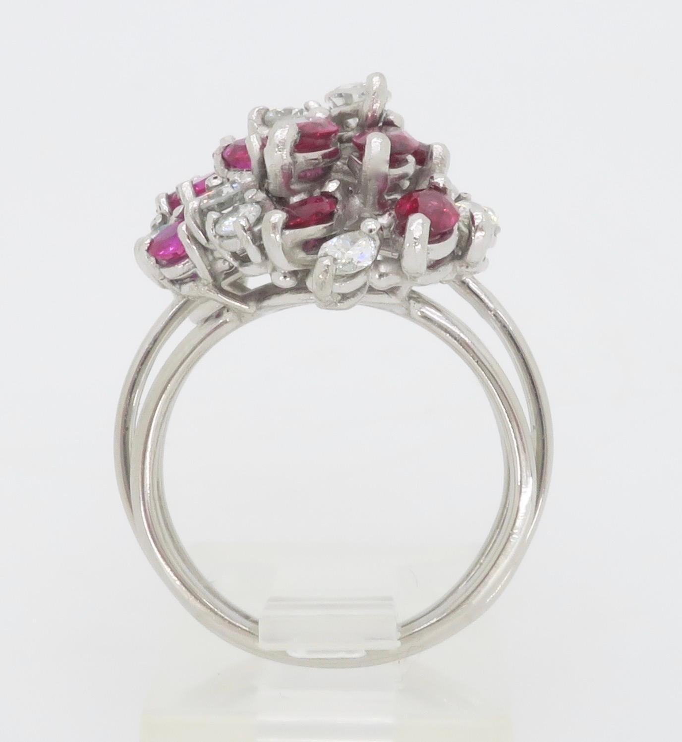 Ruby & Diamond Cocktail Ring Crafted in Platinum For Sale 3