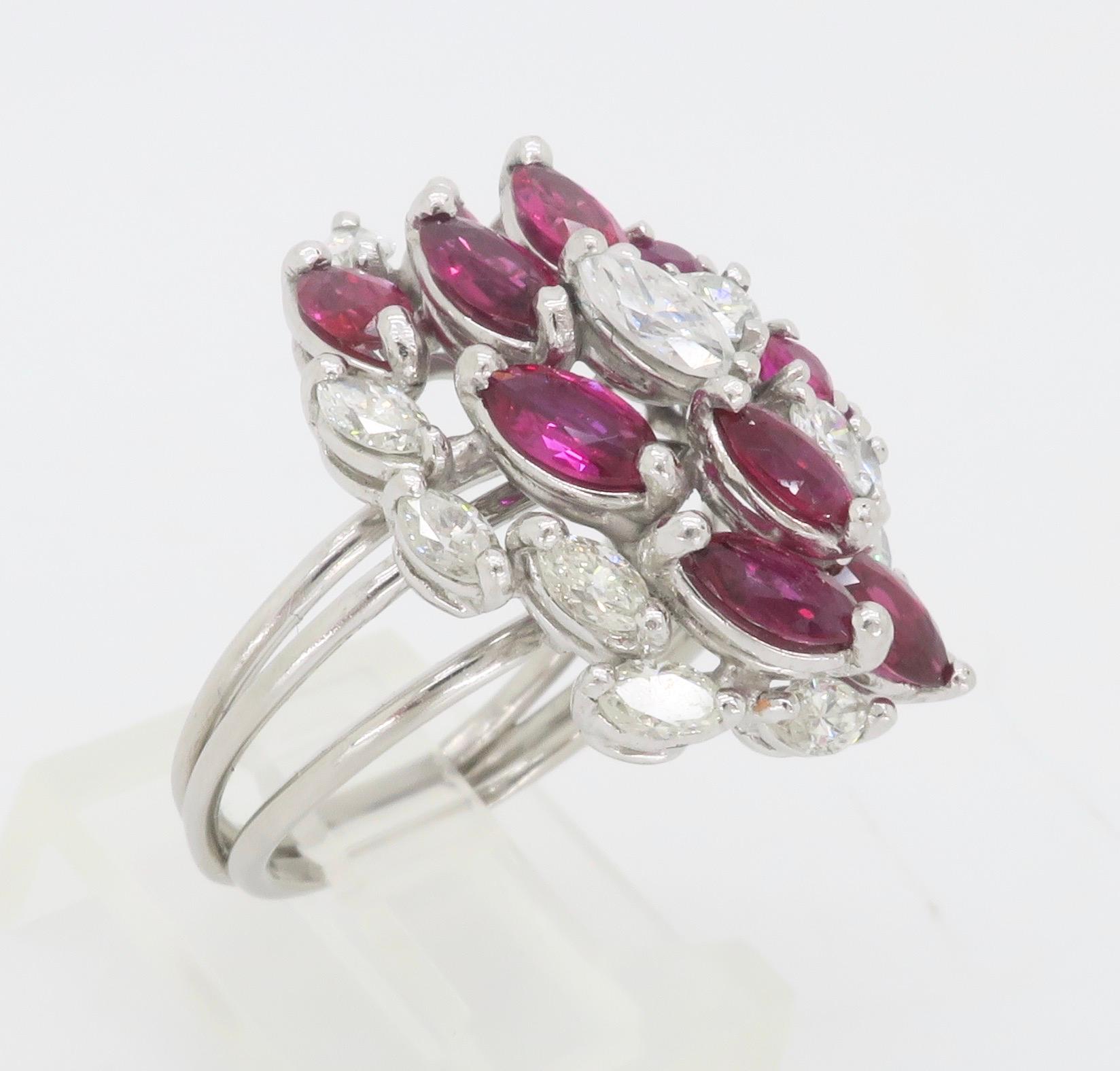 Ruby & Diamond Cocktail Ring Crafted in Platinum For Sale 4