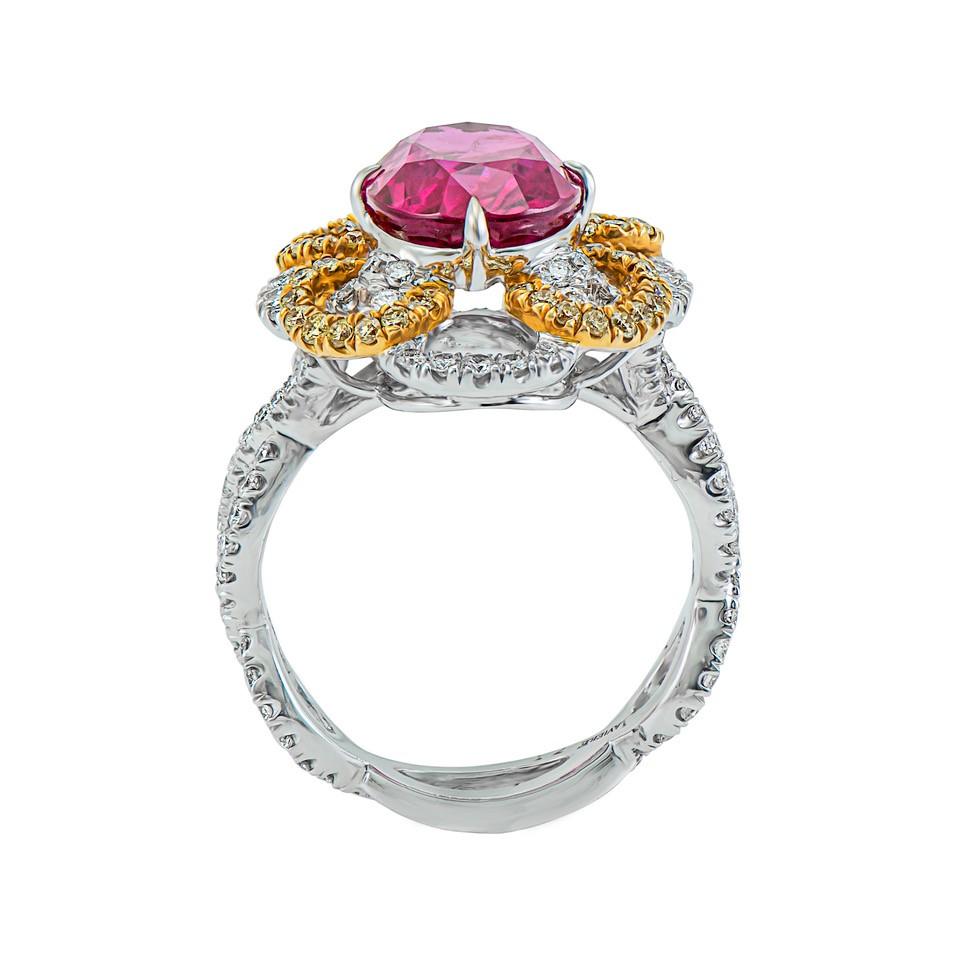 Modern Ruby and Diamond Cocktail Ring For Sale
