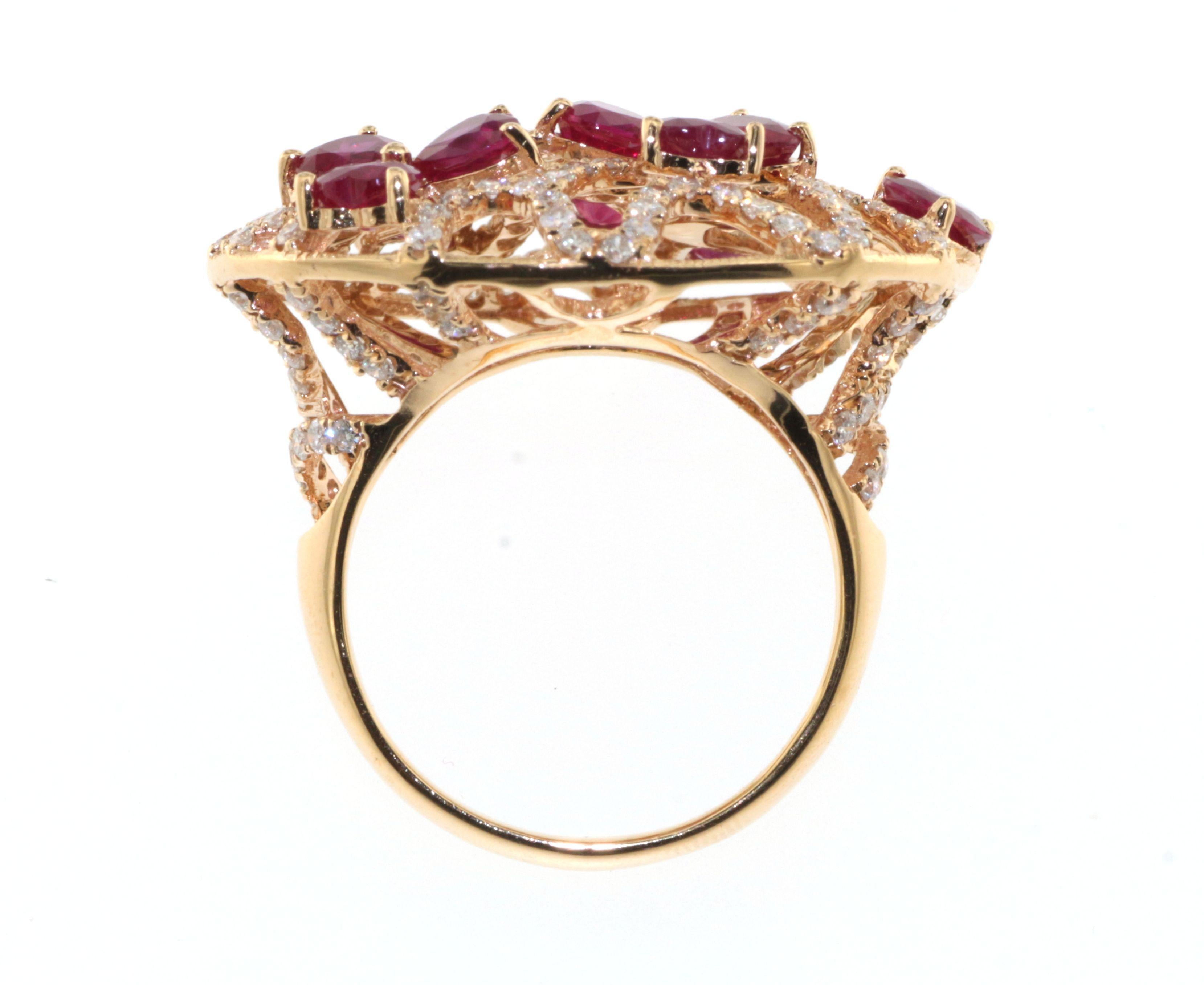 4.27Ct Ruby Diamond Cocktail Ring in 18 Karat Rose Gold In New Condition For Sale In Hong Kong, HK