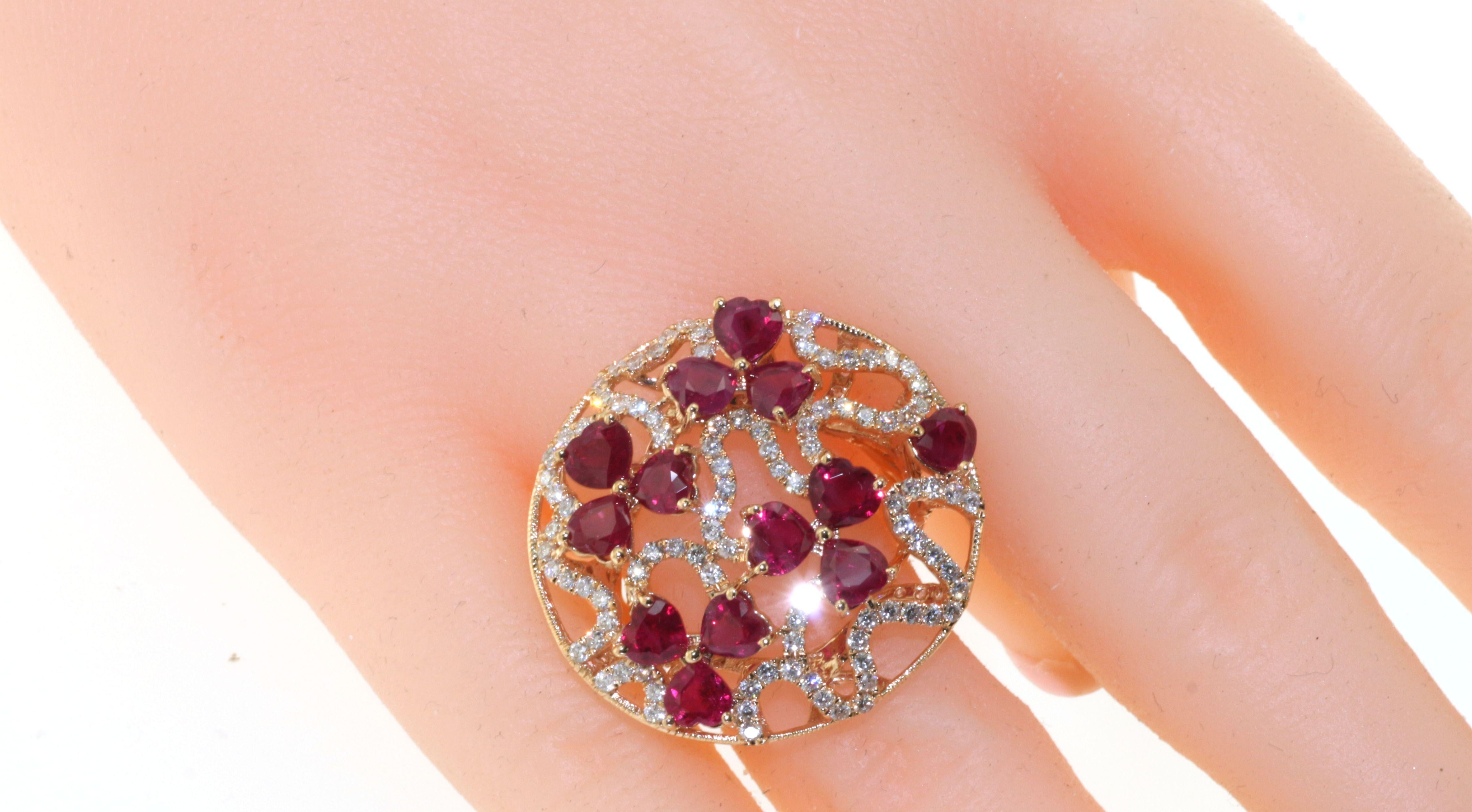 Contemporary 4.27Ct Ruby Diamond Cocktail Ring in 18 Karat Rose Gold For Sale