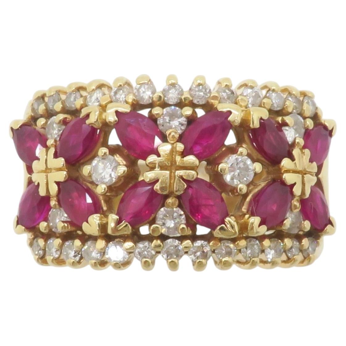 Ruby & Diamond Cocktail Ring in Yellow Gold For Sale