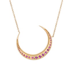 Ruby Diamond Crescent Moon Necklace 14k Gold Celestial Fine Jewelry 18"
