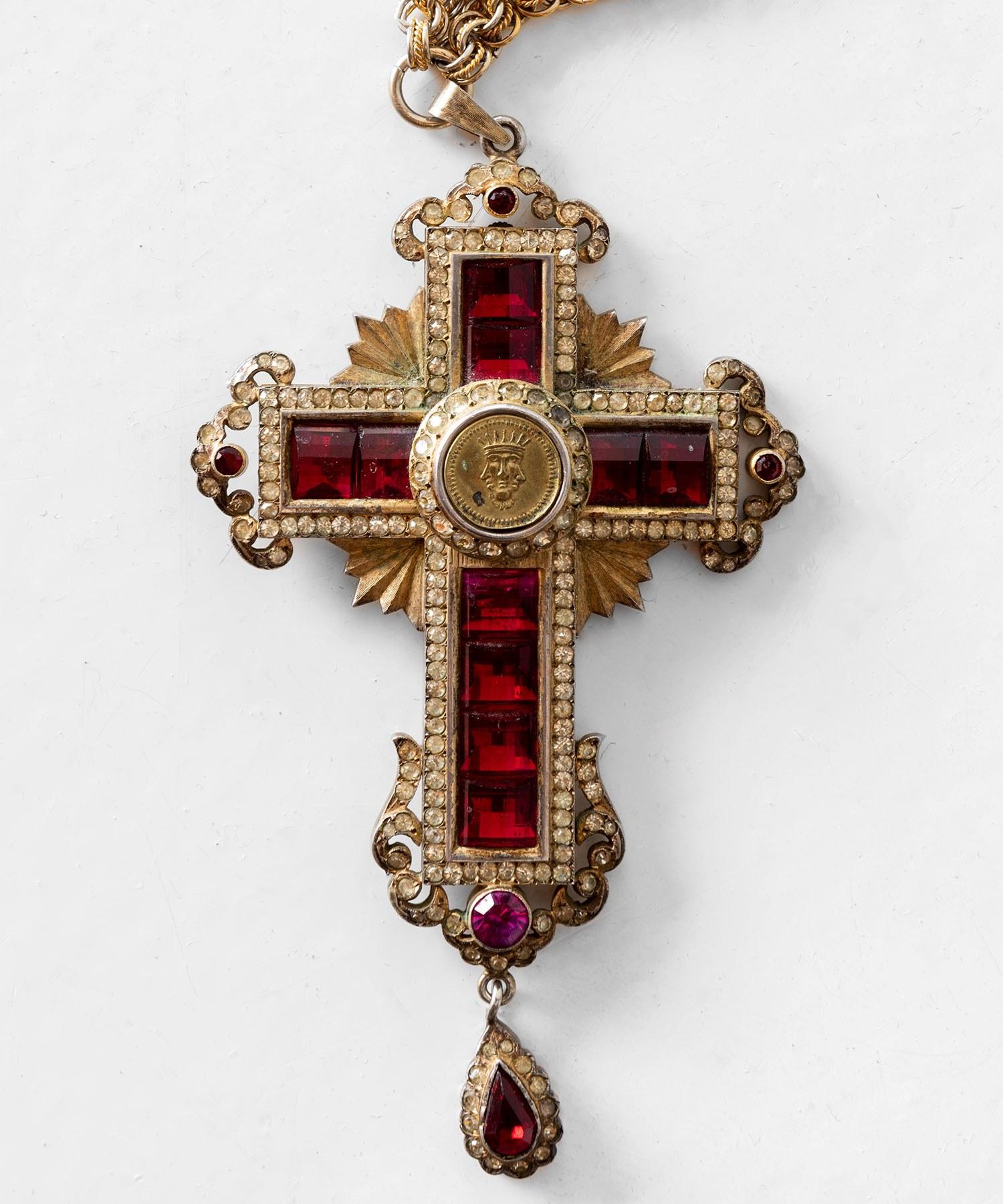 Italian Faux Ruby & Diamond Bishop's Cross