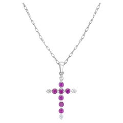 Ruby Diamond Cross Necklace 14k White Gold