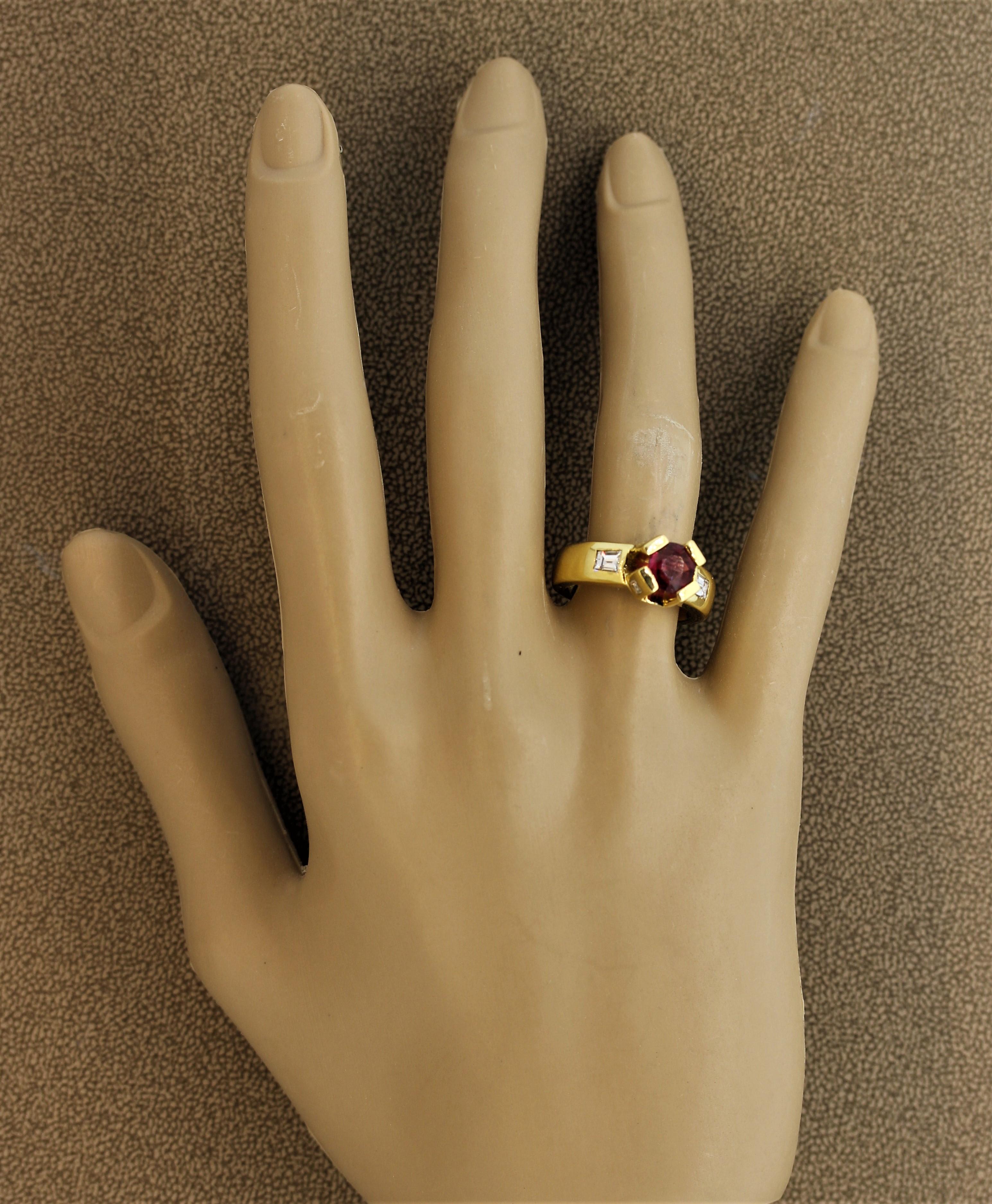 Ruby Diamond “Crown Prong” Gold Ring For Sale 4