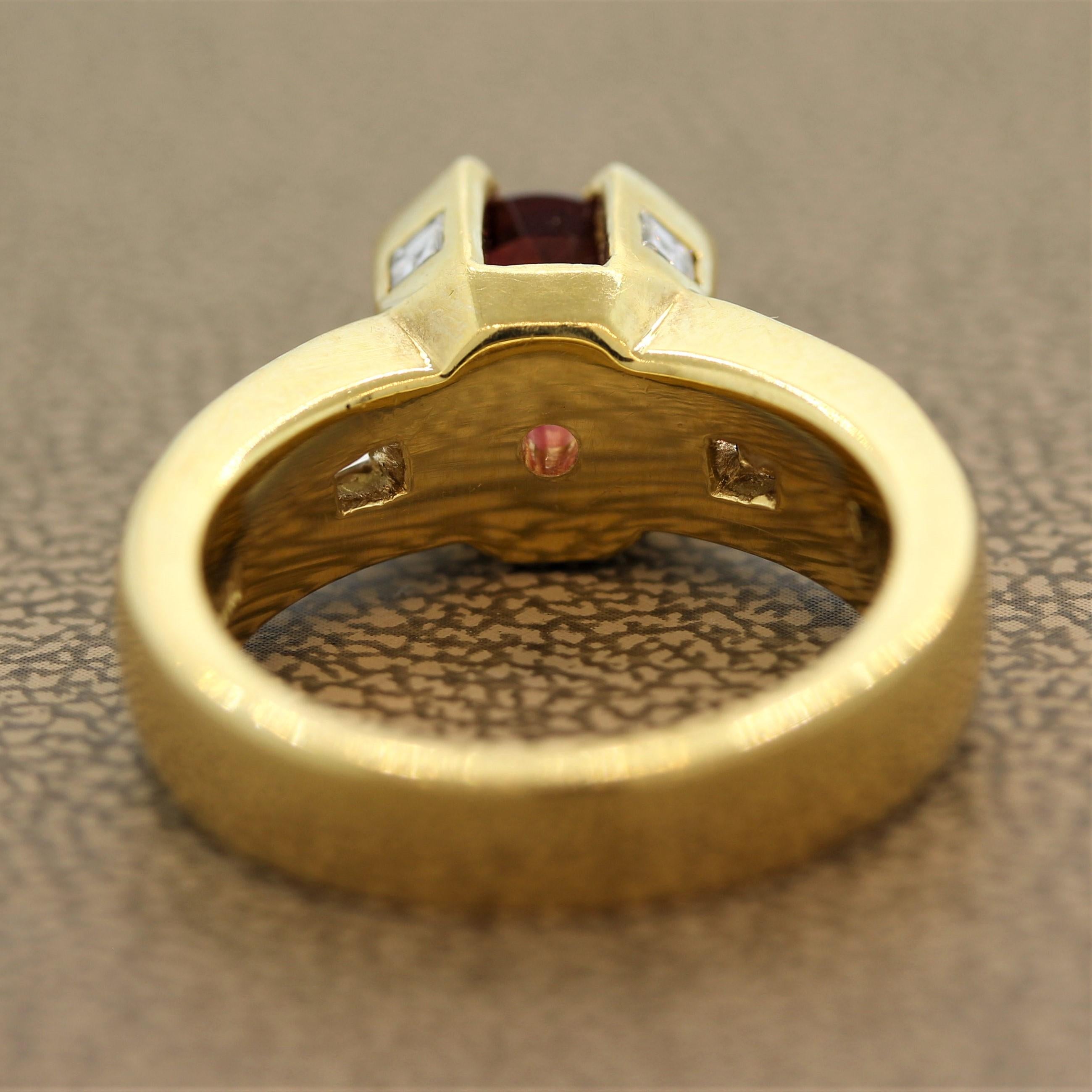 Ruby Diamond “Crown Prong” Gold Ring In New Condition For Sale In Beverly Hills, CA