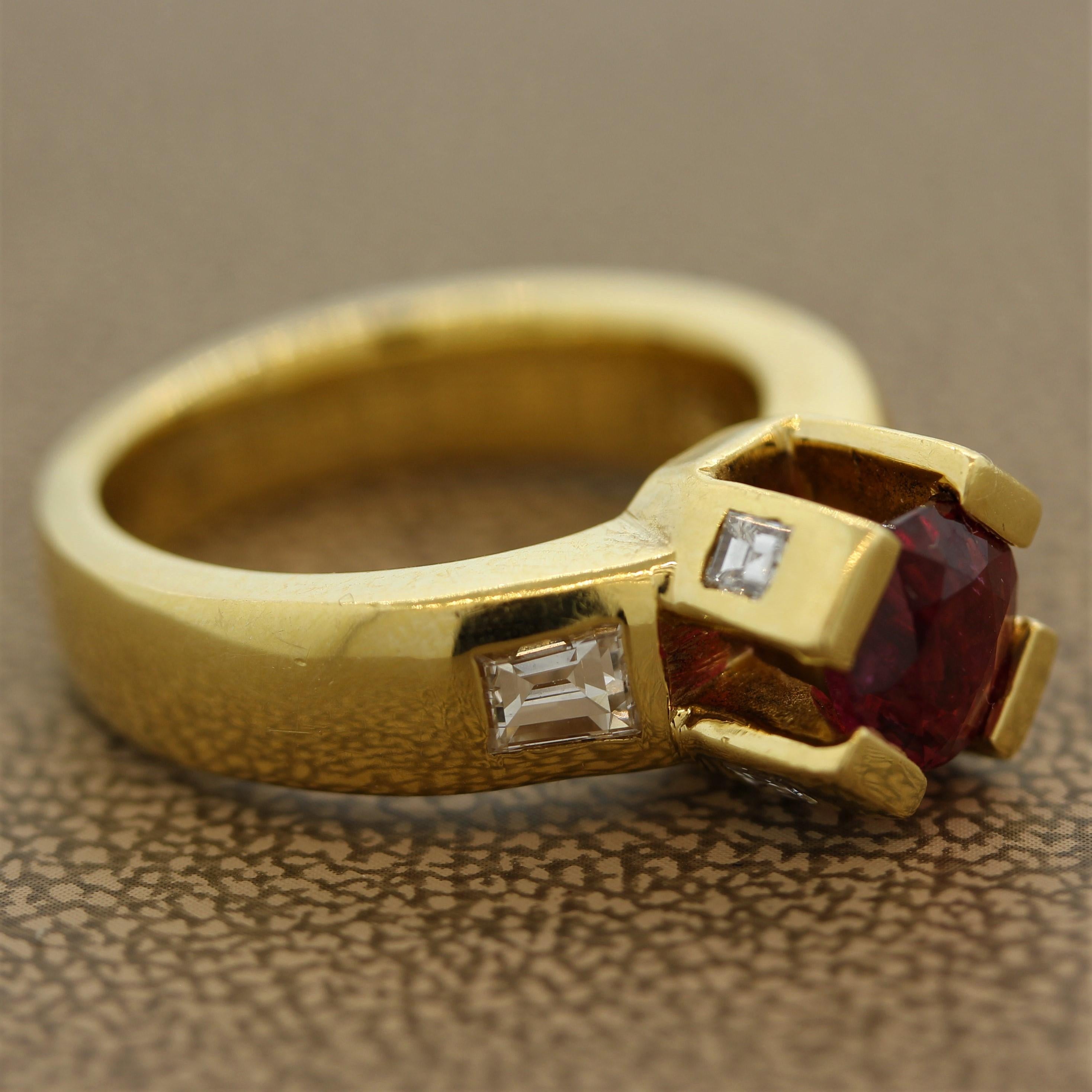 Ruby Diamond “Crown Prong” Gold Ring For Sale 1