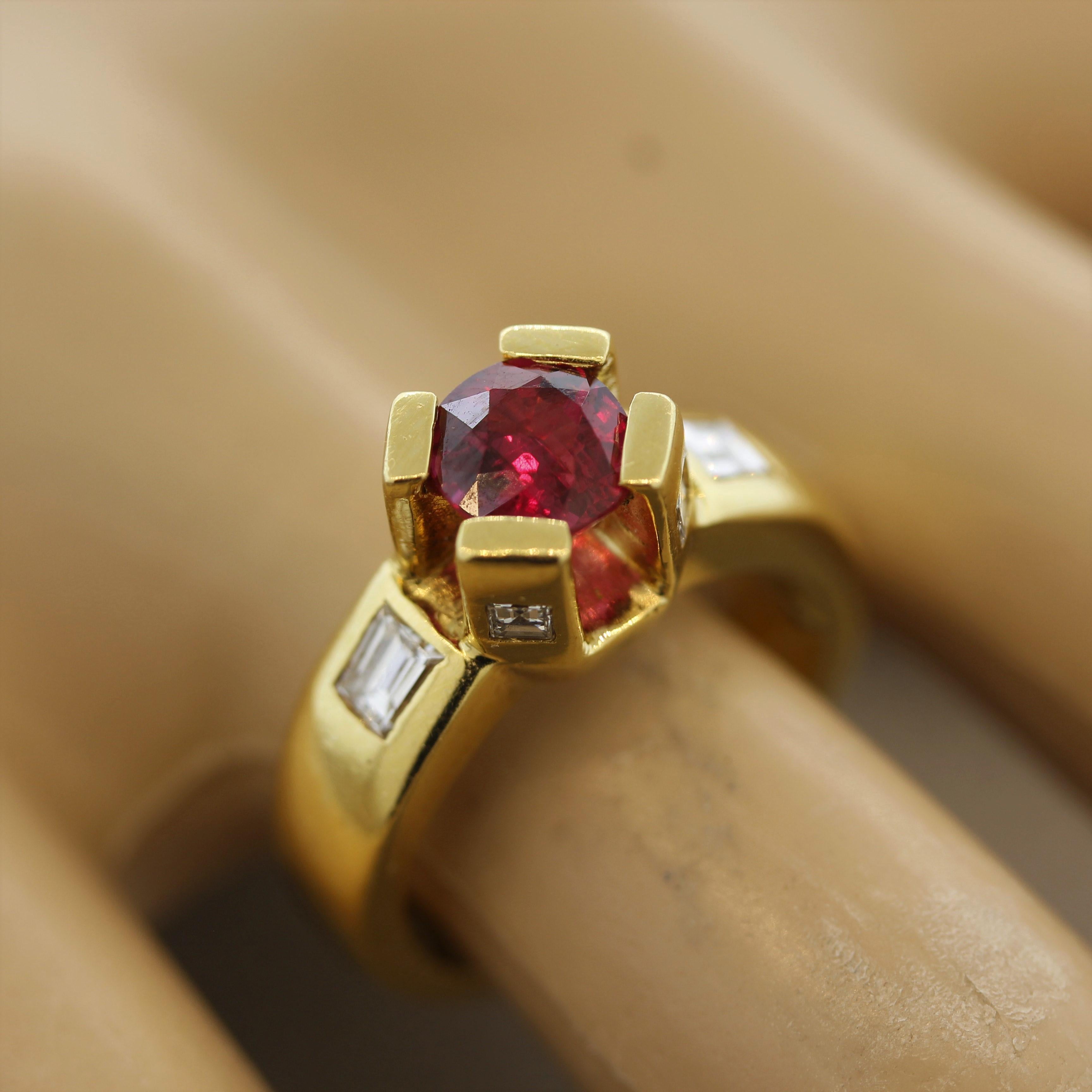 Ruby Diamond “Crown Prong” Gold Ring For Sale 2