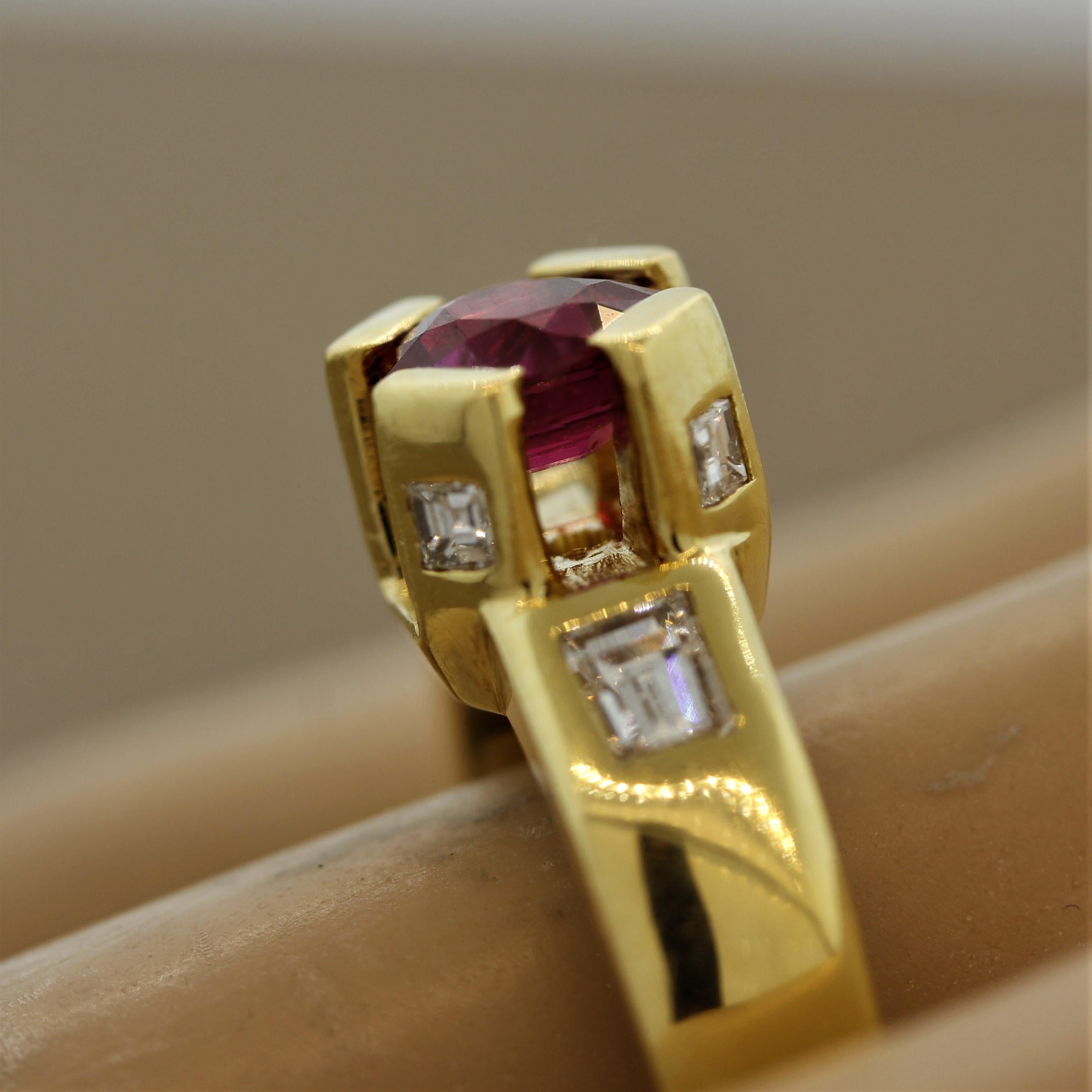 Ruby Diamond “Crown Prong” Gold Ring For Sale 3
