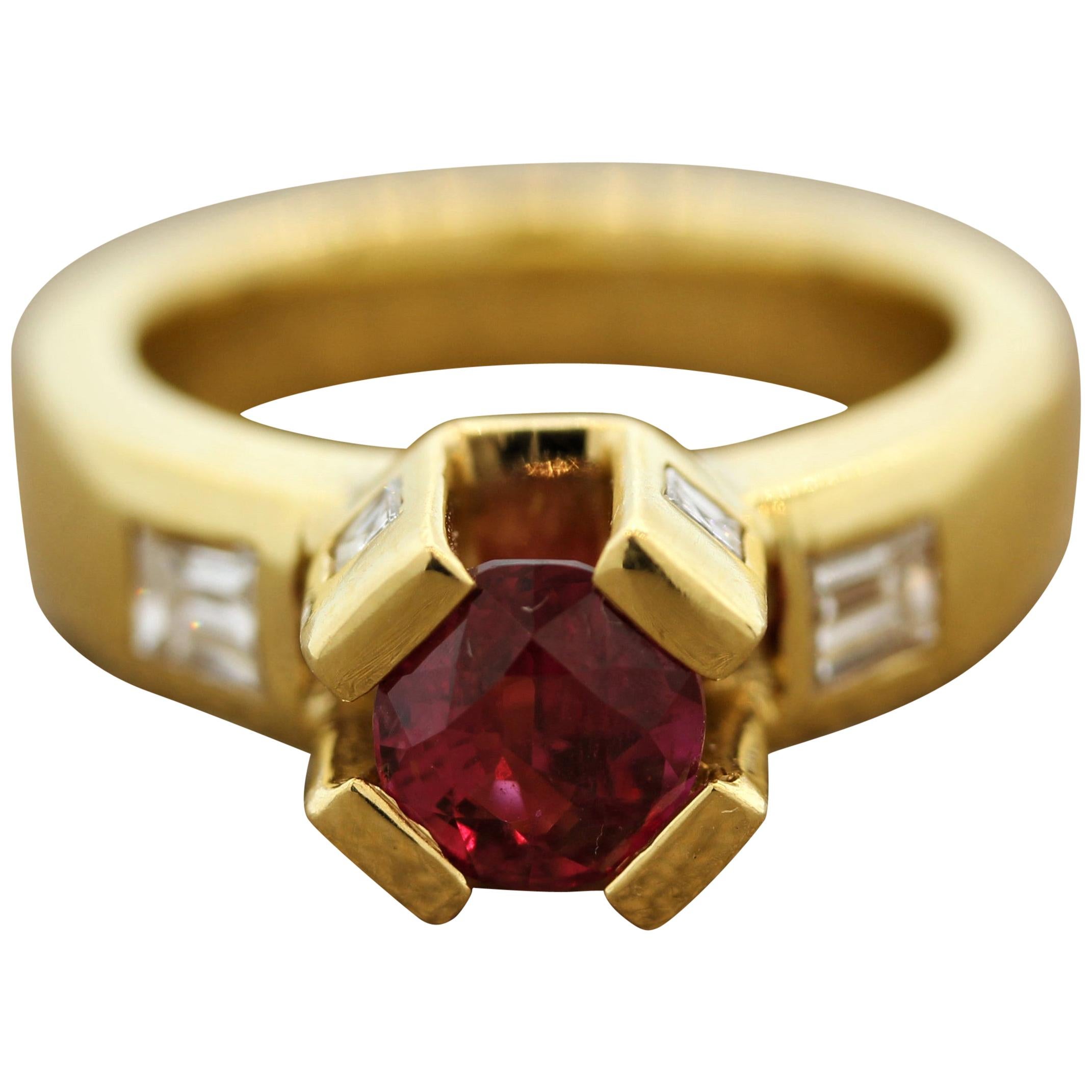 Ruby Diamond “Crown Prong” Gold Ring