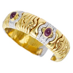Ruby & Diamond Cuff Bracelet In 18k Two Tone Gold.