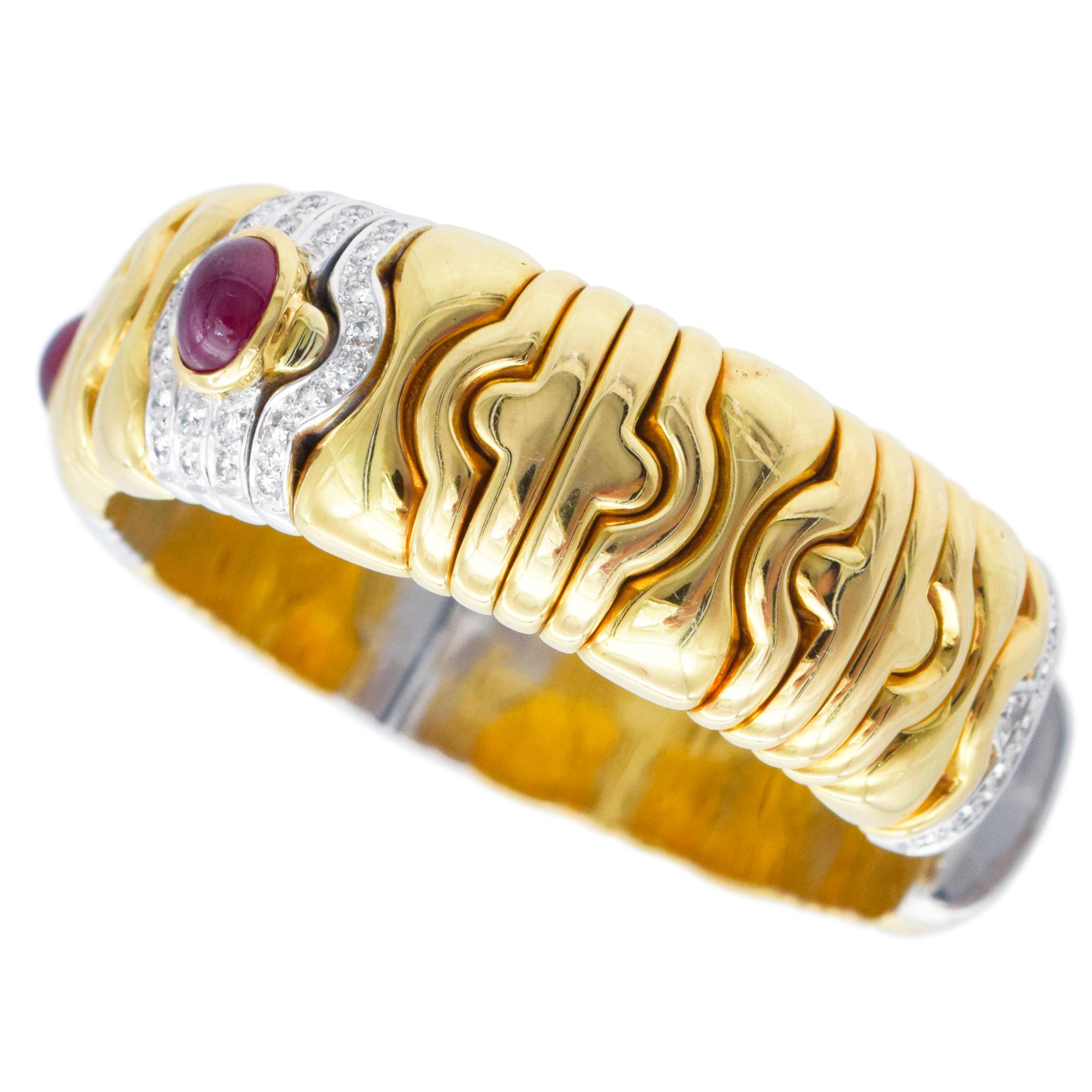 Rubin & Diamant Manschettenknopf Armband in 18k zwei Tone Gold. (Künstler*in) im Angebot