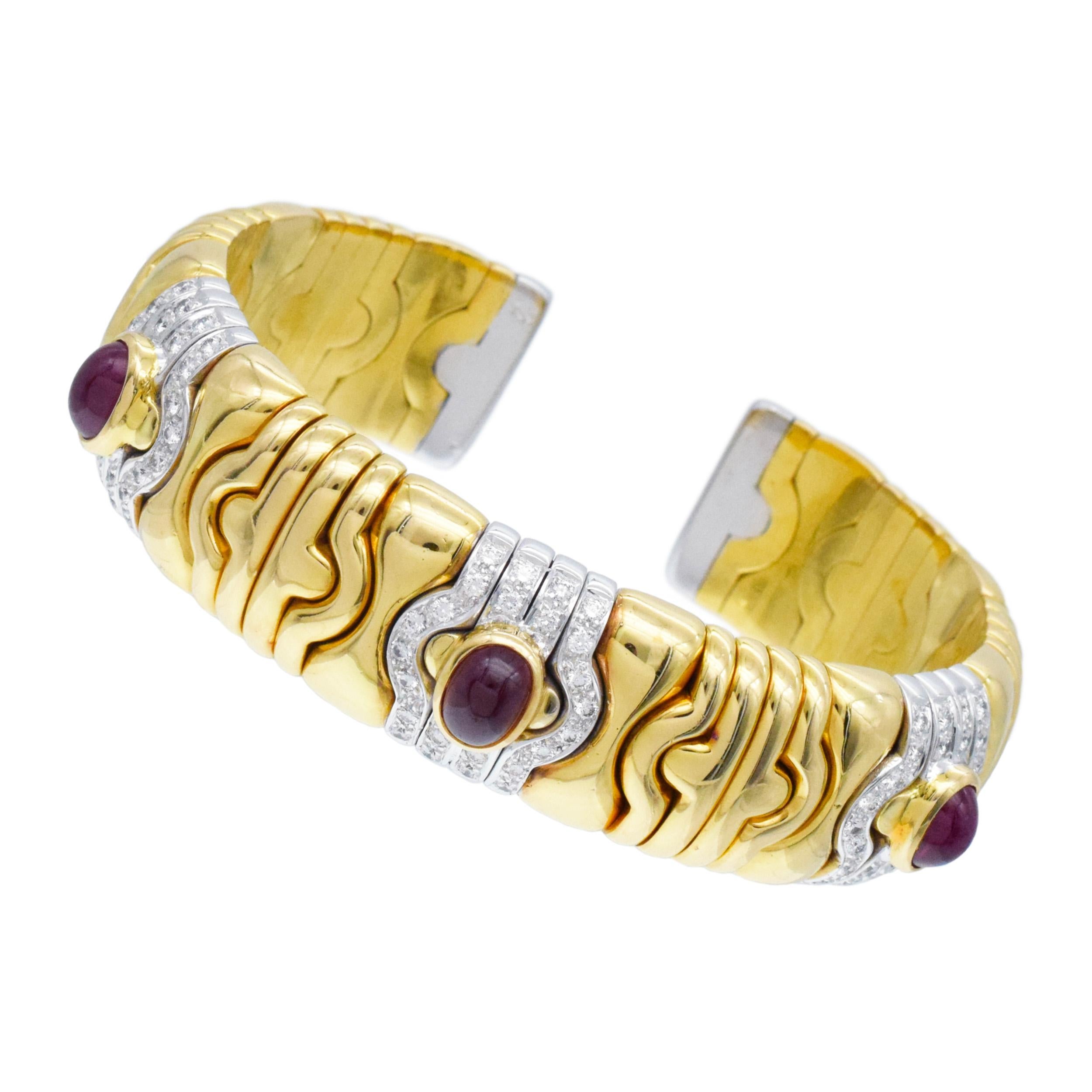 Rubin & Diamant Manschettenknopf Armband in 18k zwei Tone Gold. für Damen oder Herren im Angebot