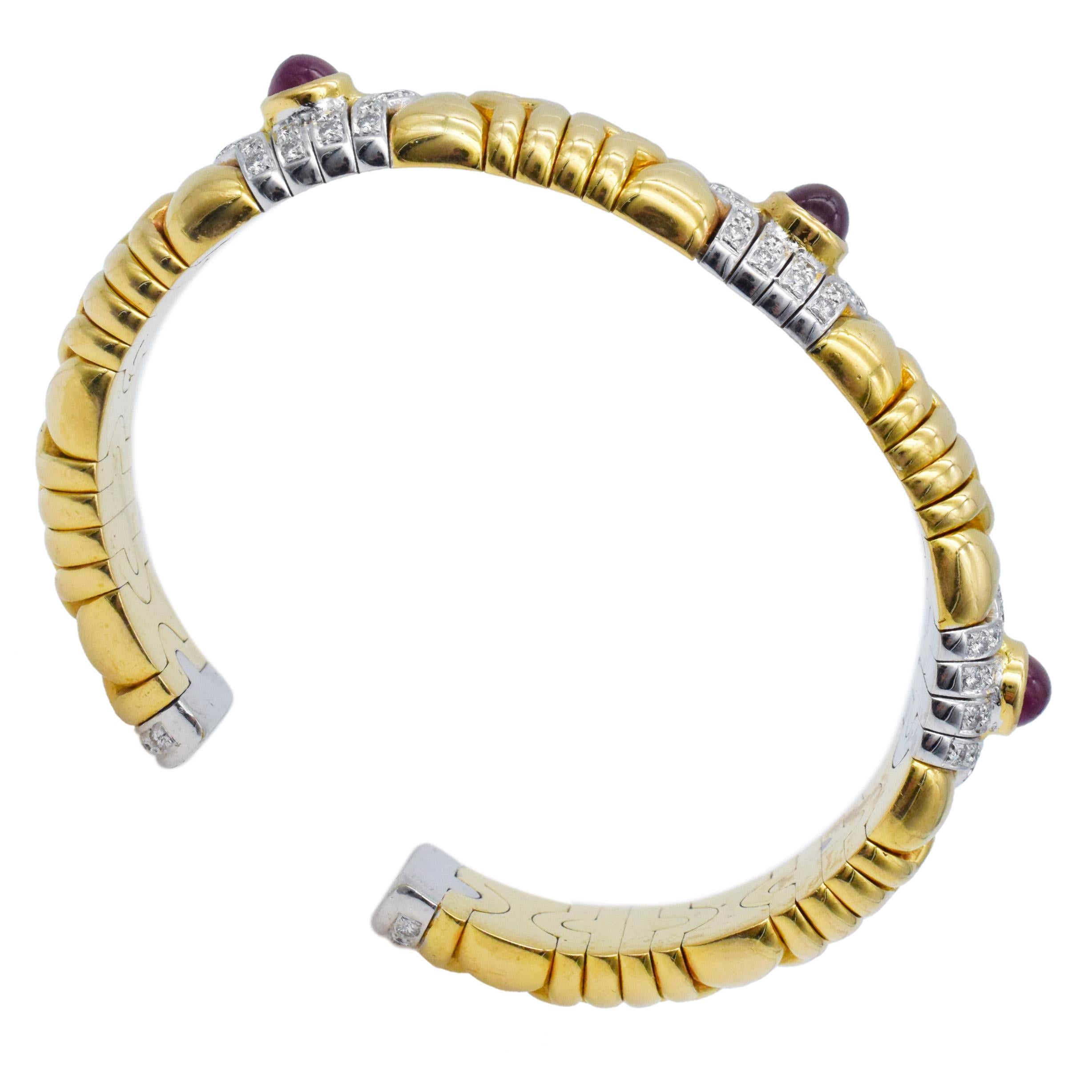 Rubin & Diamant Manschettenknopf Armband in 18k zwei Tone Gold. im Angebot 1
