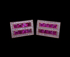 Ruby Diamond Cufflink Stud Set 14 Karat Gold
