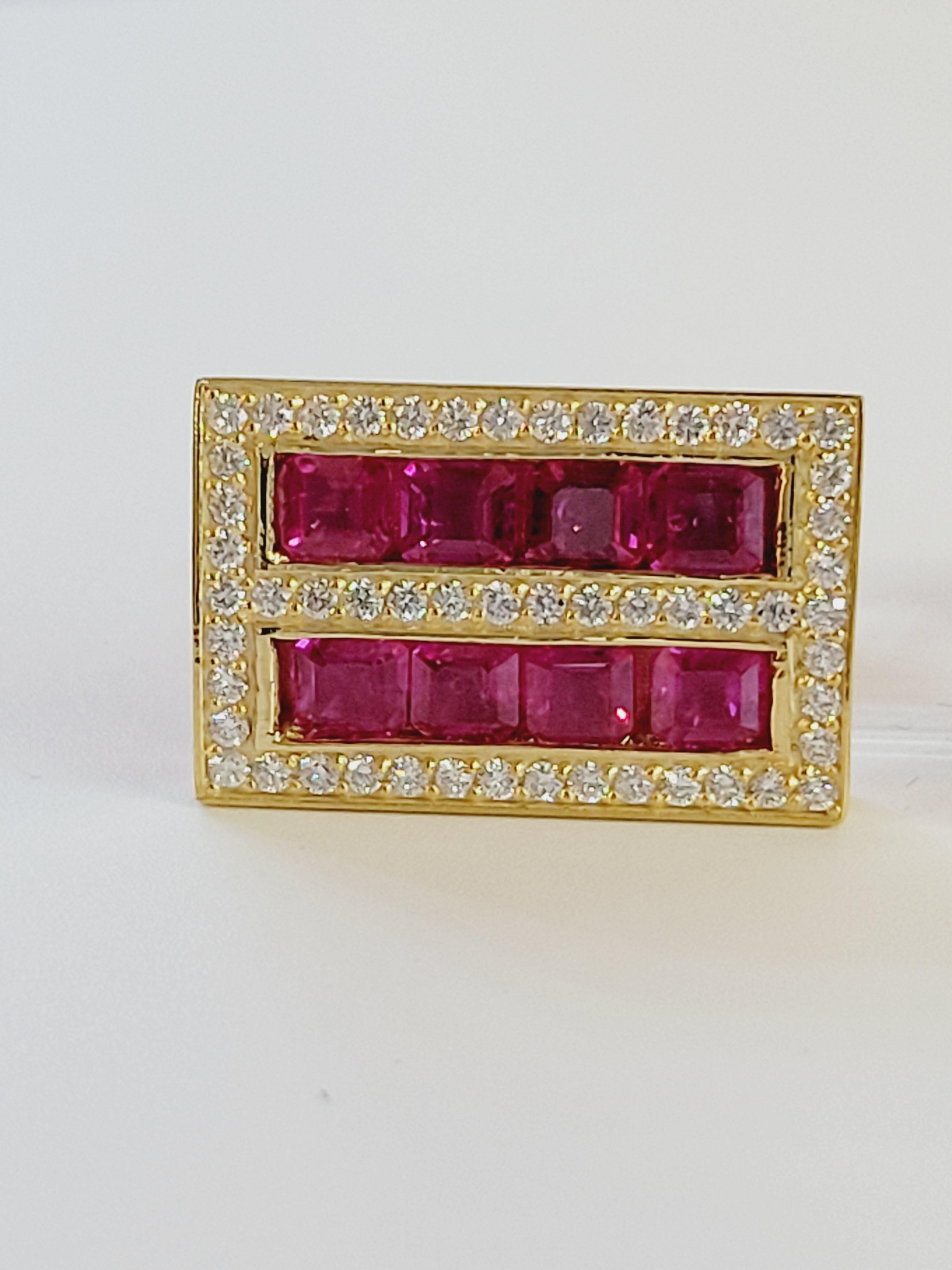 Brilliant Cut Ruby Diamond Cufflink Stud Set 14Karat Gold For Sale