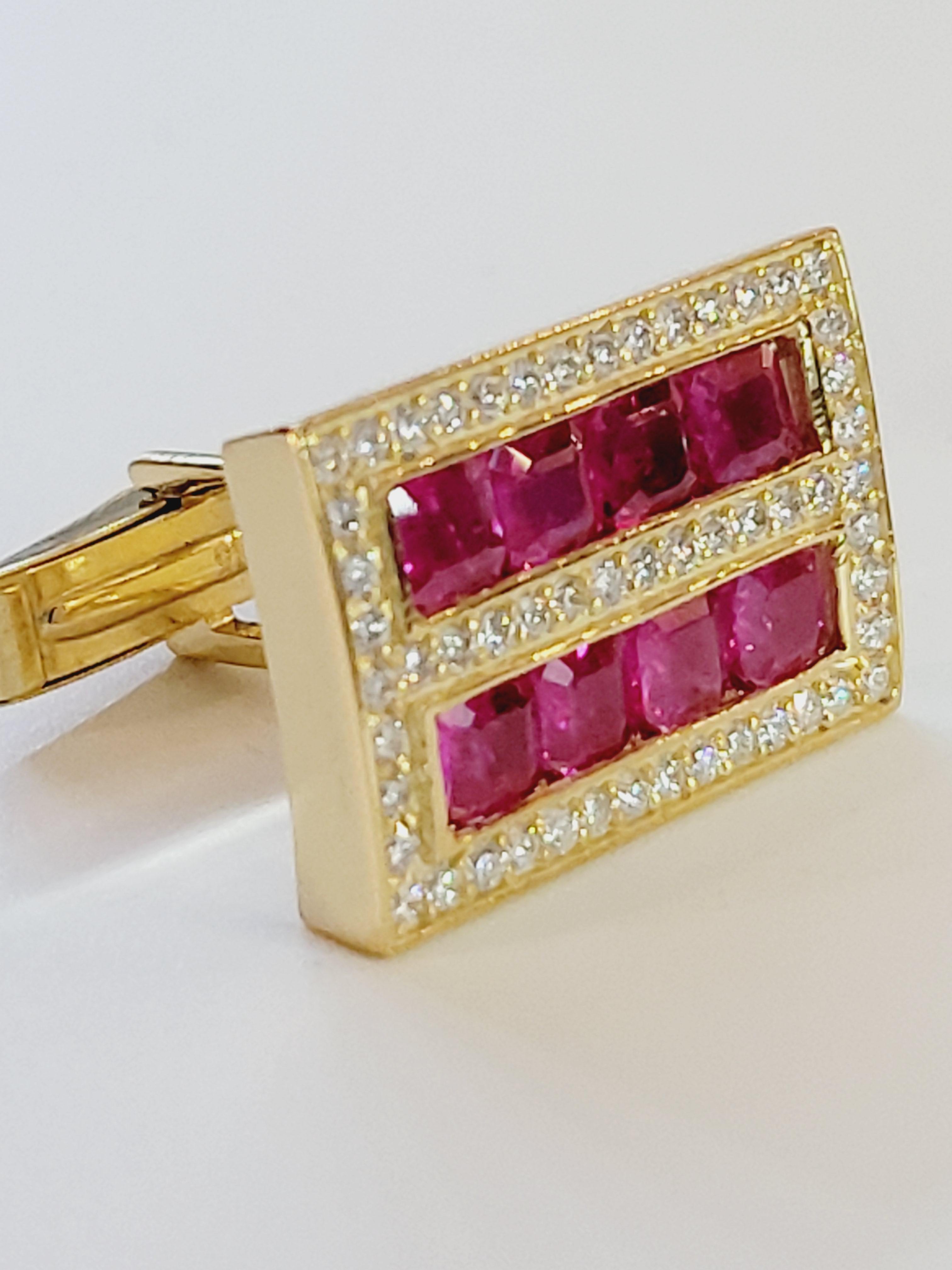 Ruby Diamond Cufflink Stud Set 14Karat Gold In New Condition For Sale In New York, NY