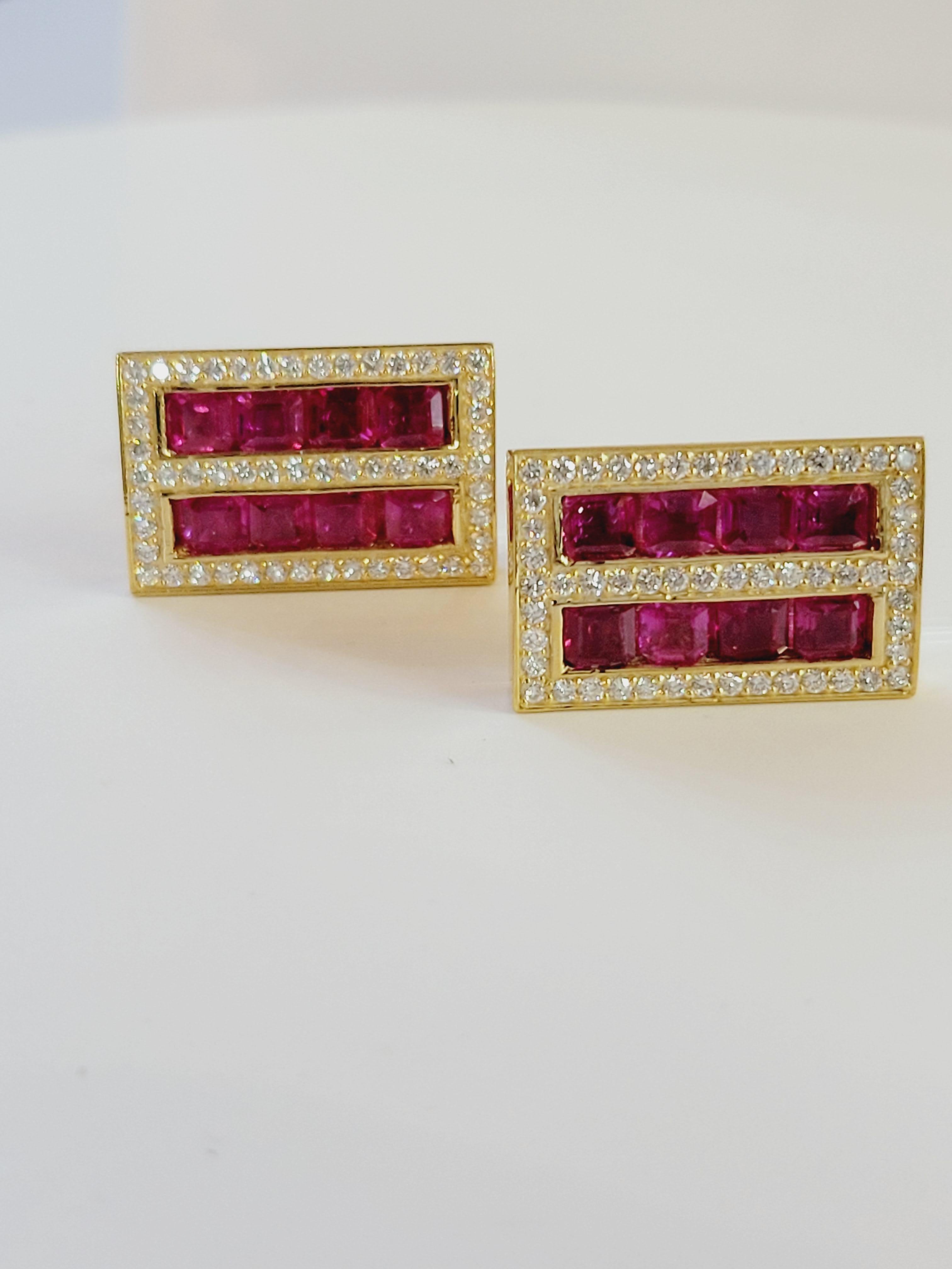 Boutons de manchette en or 14 carats avec diamants en rubis en vente 1