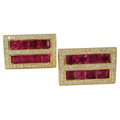 Vintage Ruby Diamond Cufflink Stud Set 14Karat Gold
