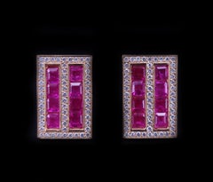 Rubin-Diamant-Manschettenknopf-Set 14Karat Gold