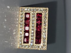 Ruby Diamond Cufflink Stud Set 14 Karat Gold