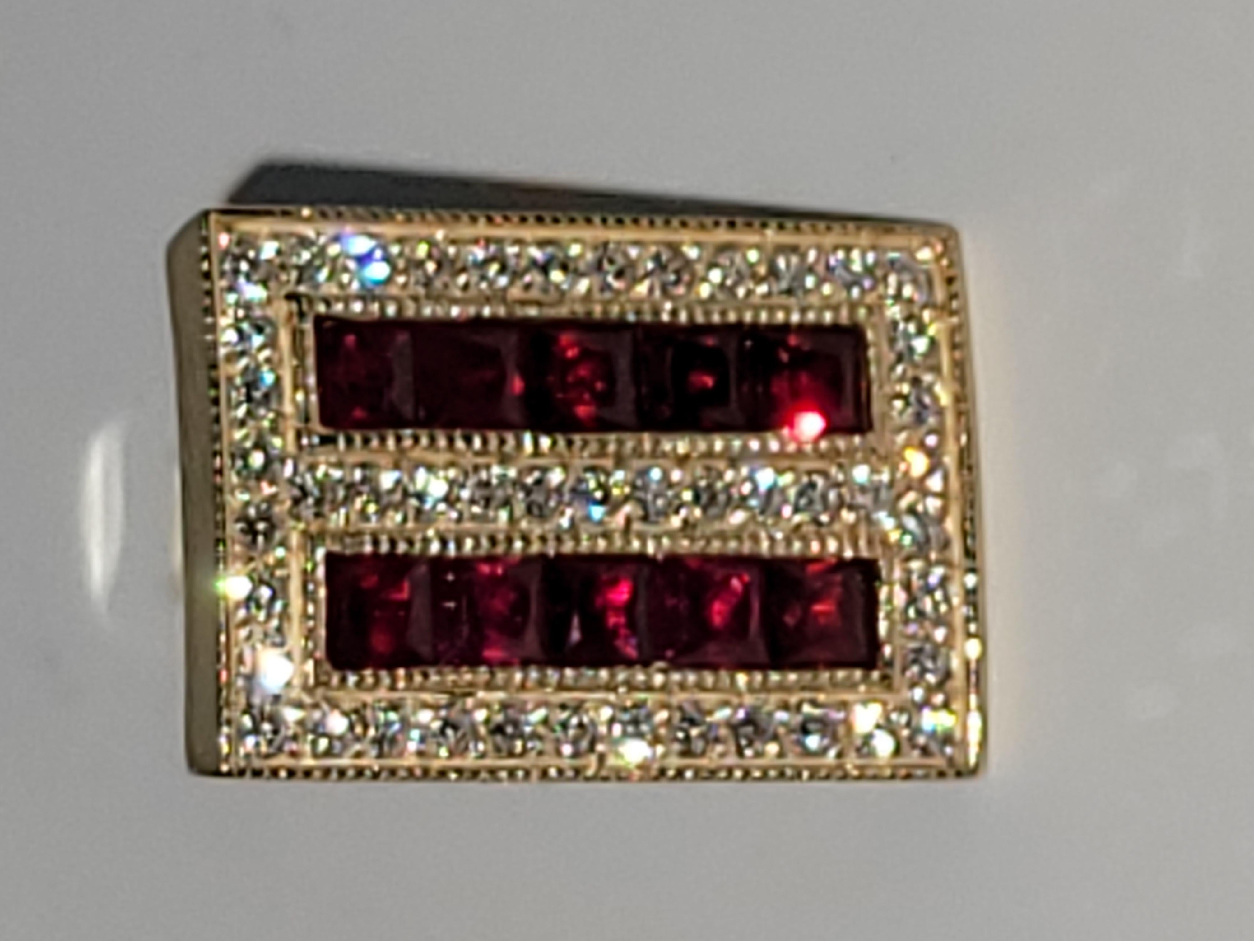 Ruby Diamond Cufflink Stud Set 14 Karat Gold In New Condition For Sale In New York, NY