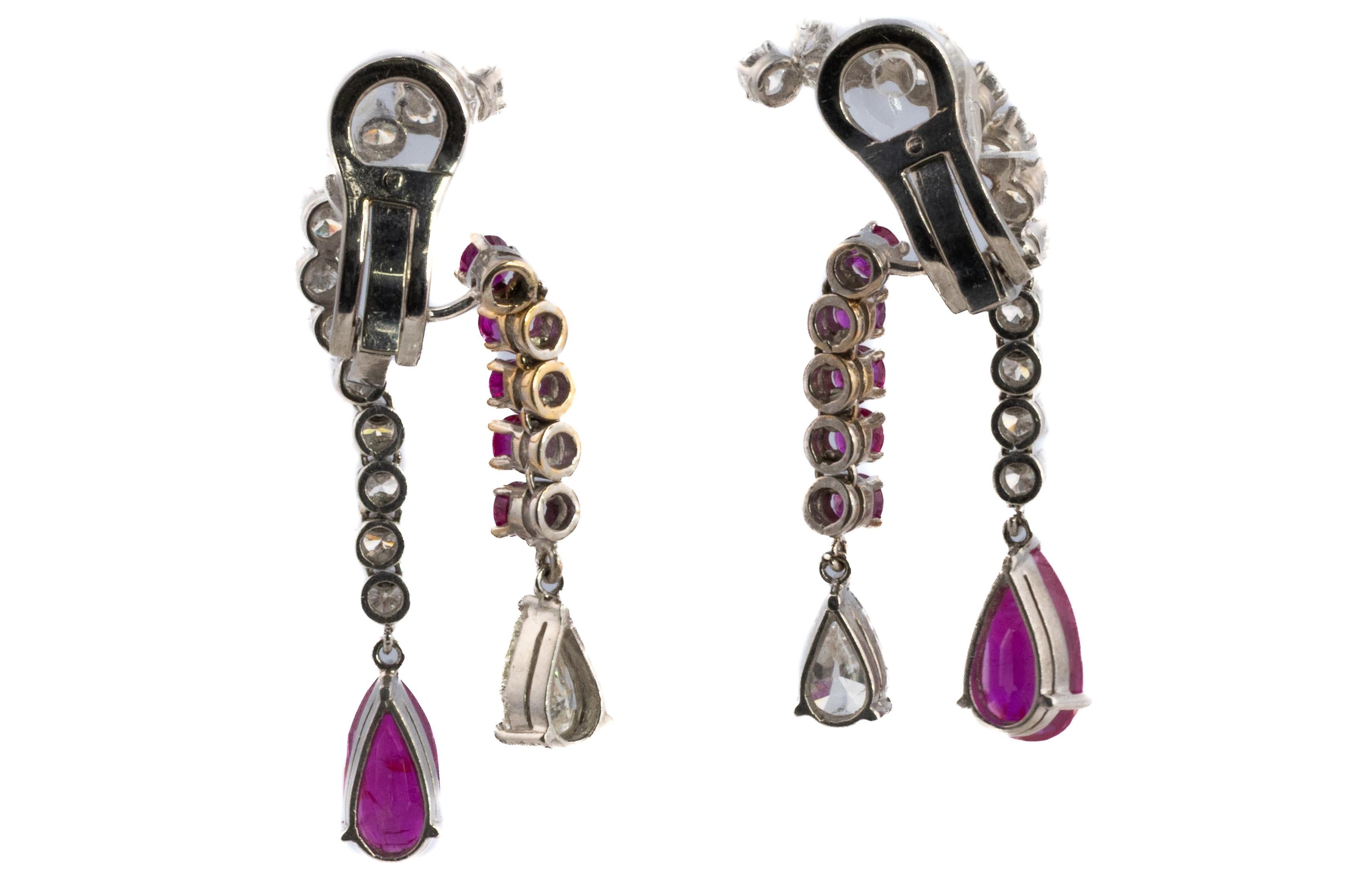 Retro Ruby & Diamond Dangle Earrings For Sale