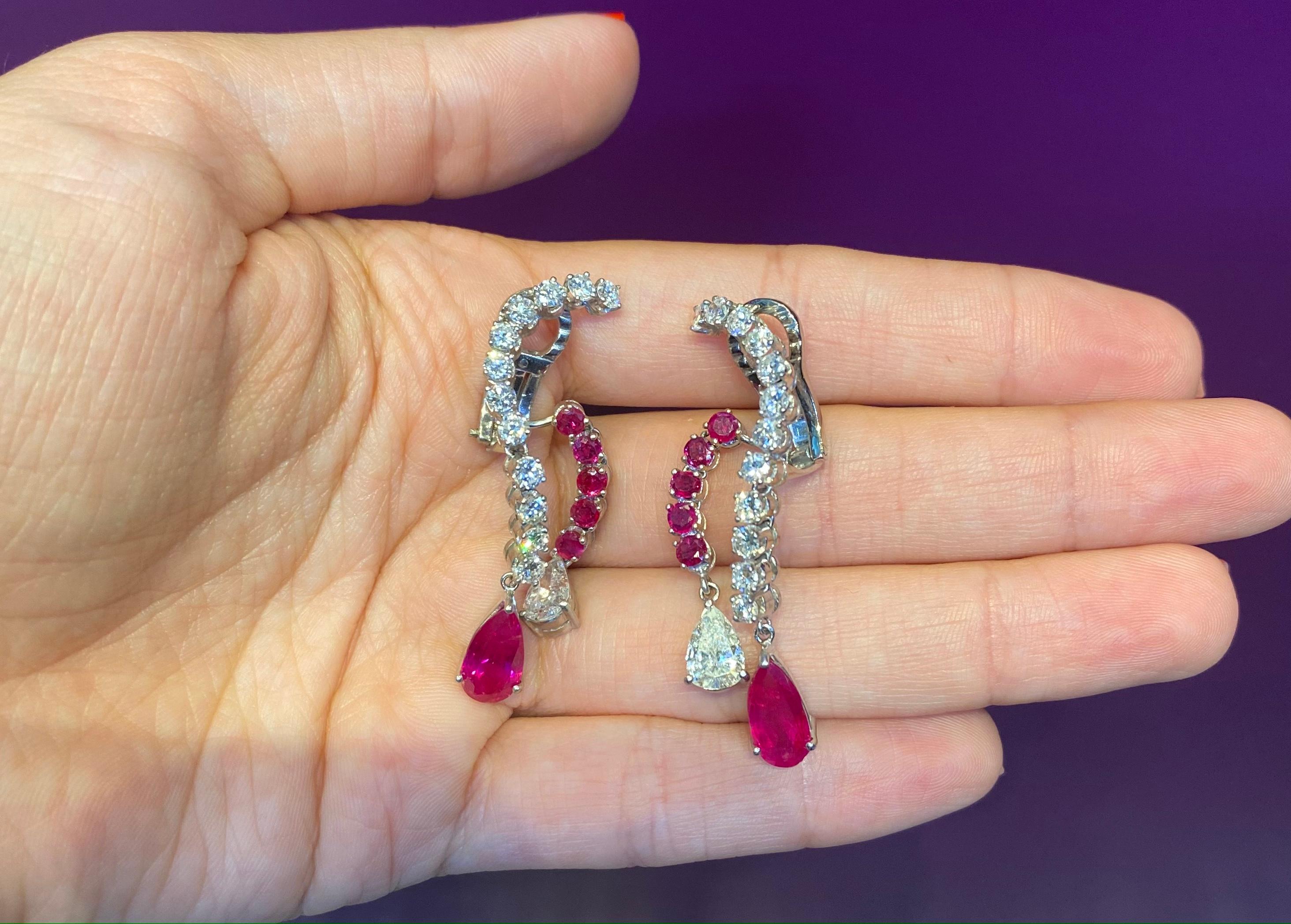 Women's or Men's Ruby & Diamond Dangle Earrings For Sale
