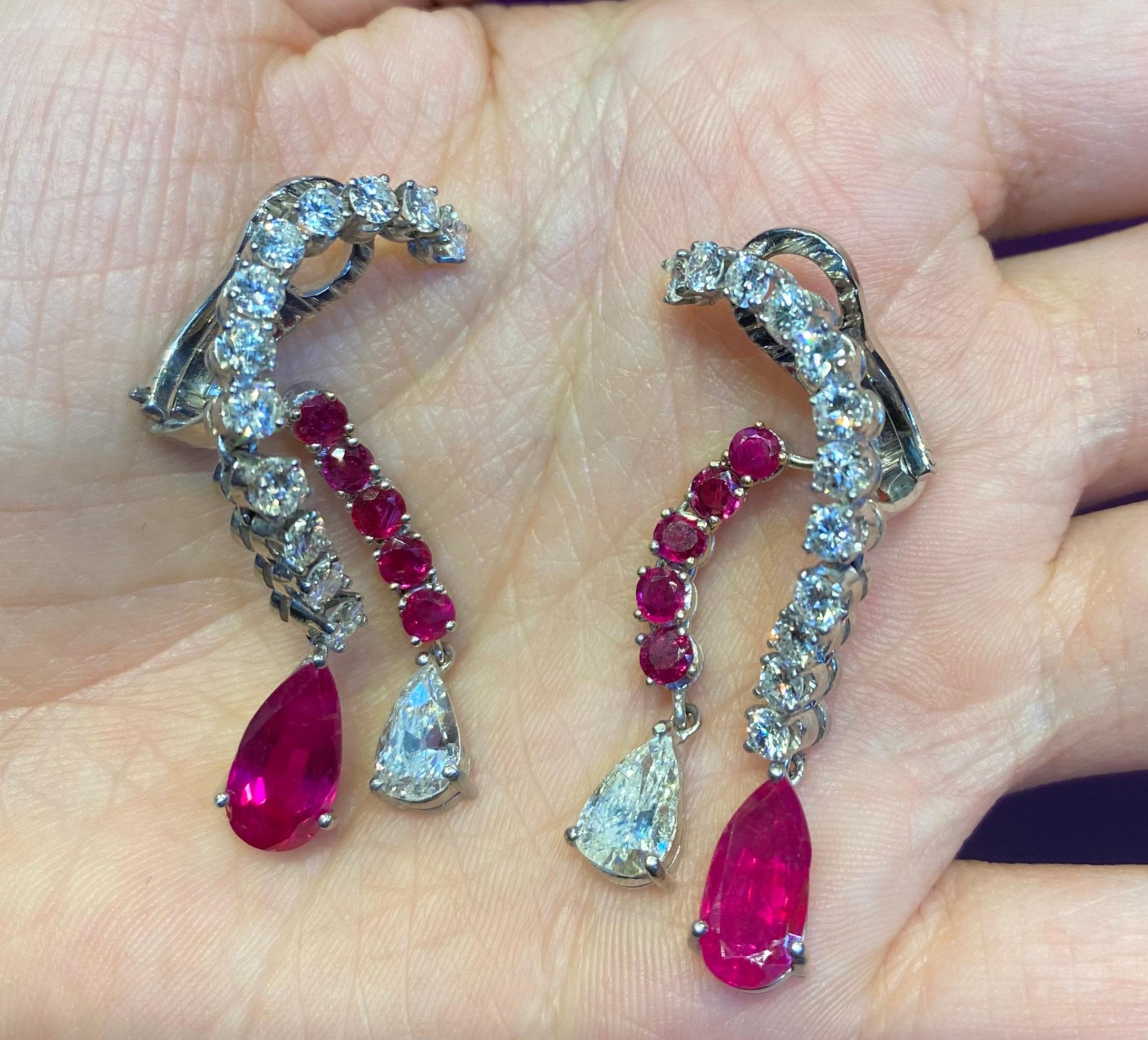 Ruby & Diamond Dangle Earrings For Sale 1