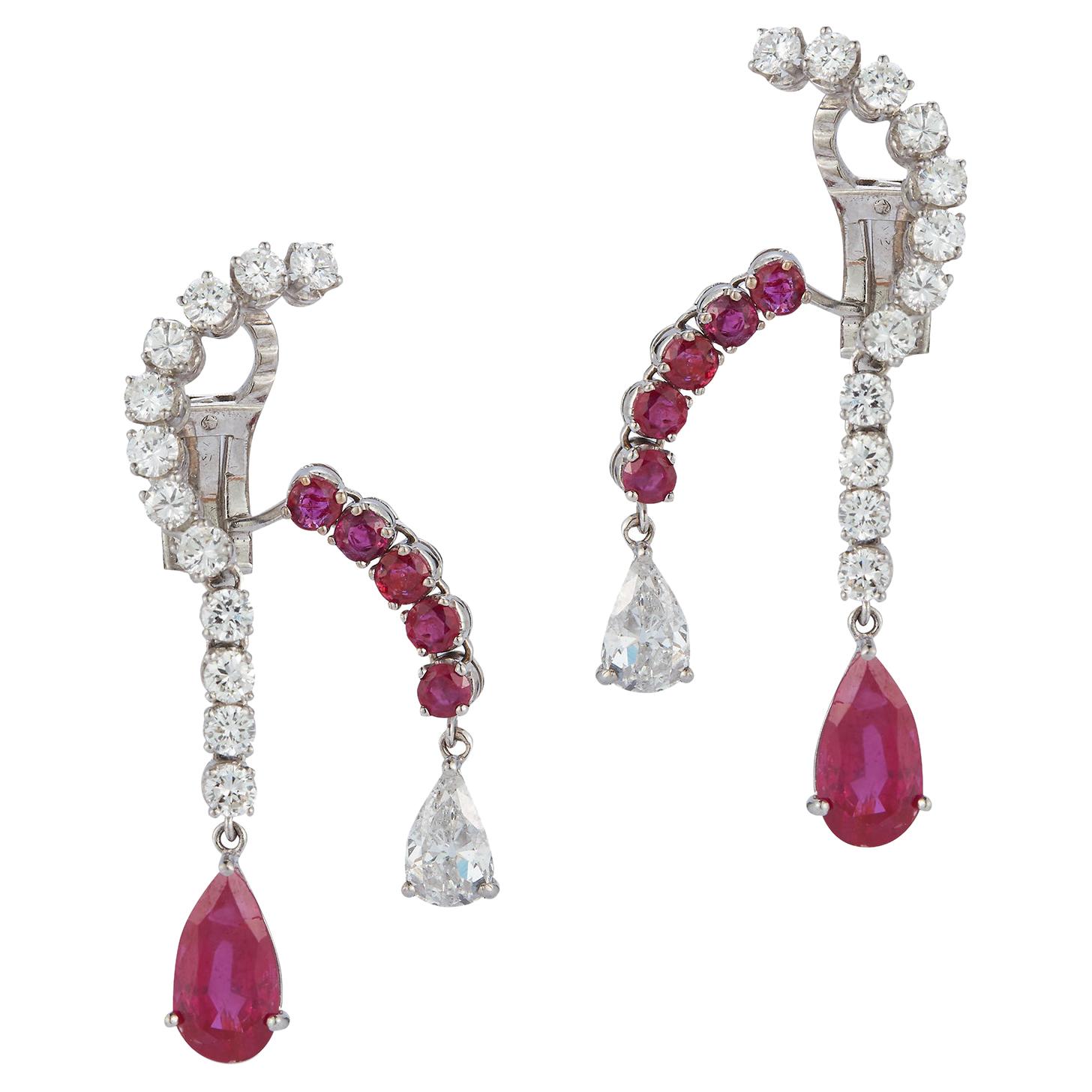 Ruby & Diamond Dangle Earrings For Sale