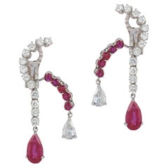 Vintage Ruby & Diamond Dangle Earrings