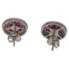 Ruby Diamond Deco Style Target Stud Earrings